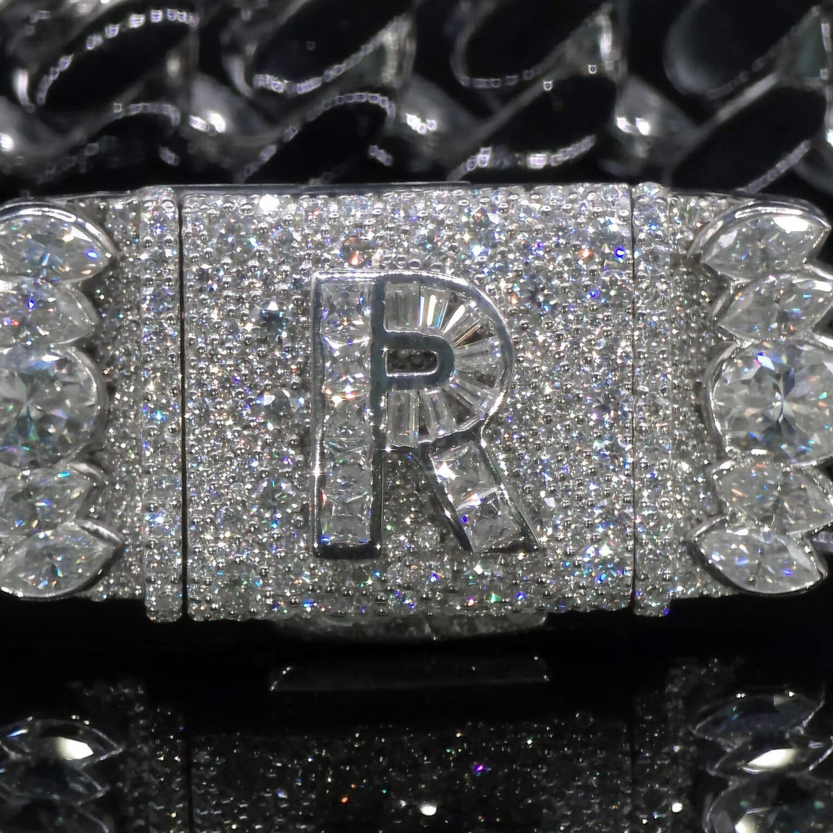 18MM Raised Stone Cuban Link Bracelet Moissanite Diamond With Initial Lock
