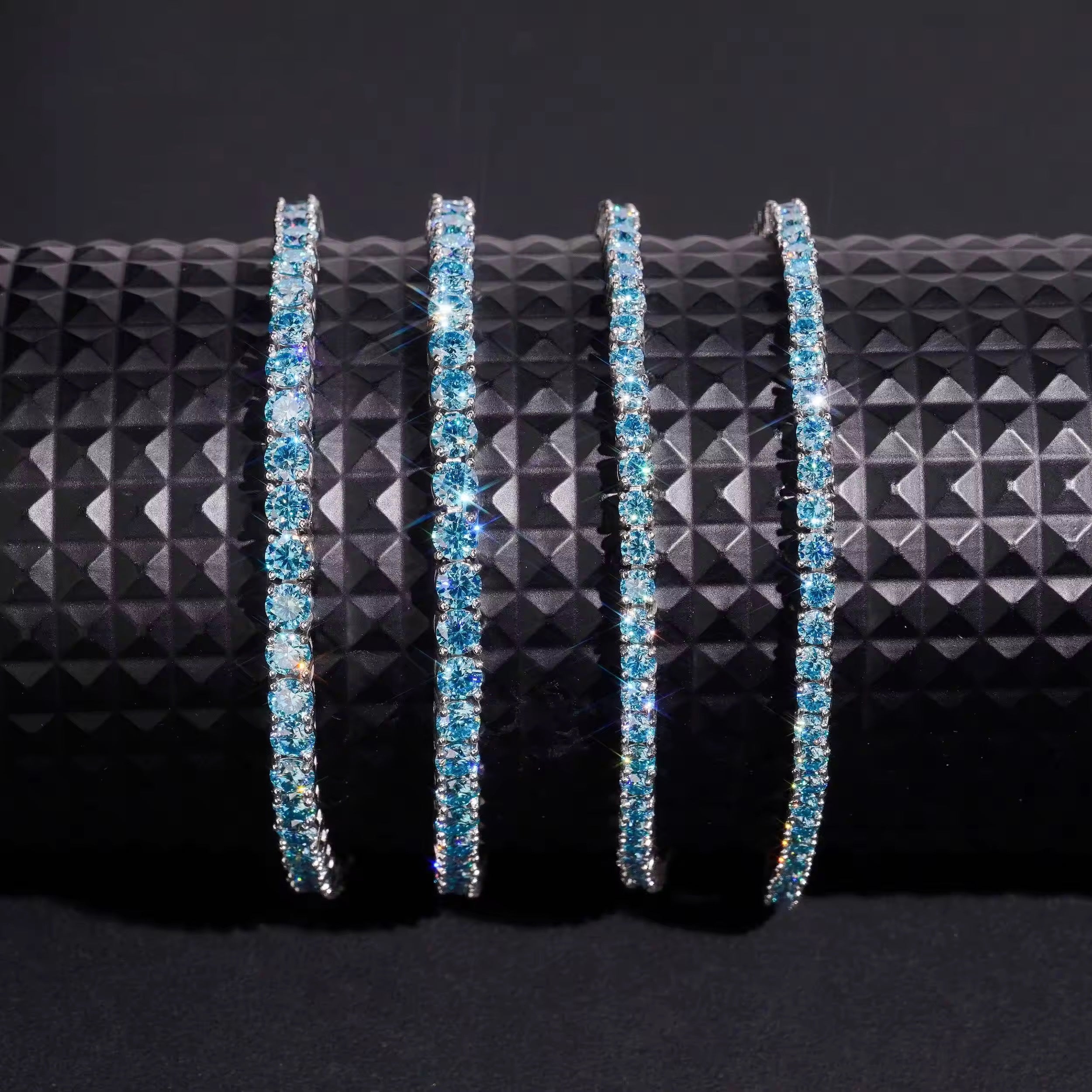 3MM 4MM Aquamarine Blue Moissanite Diamond Tennis Bracelet 925 Silver