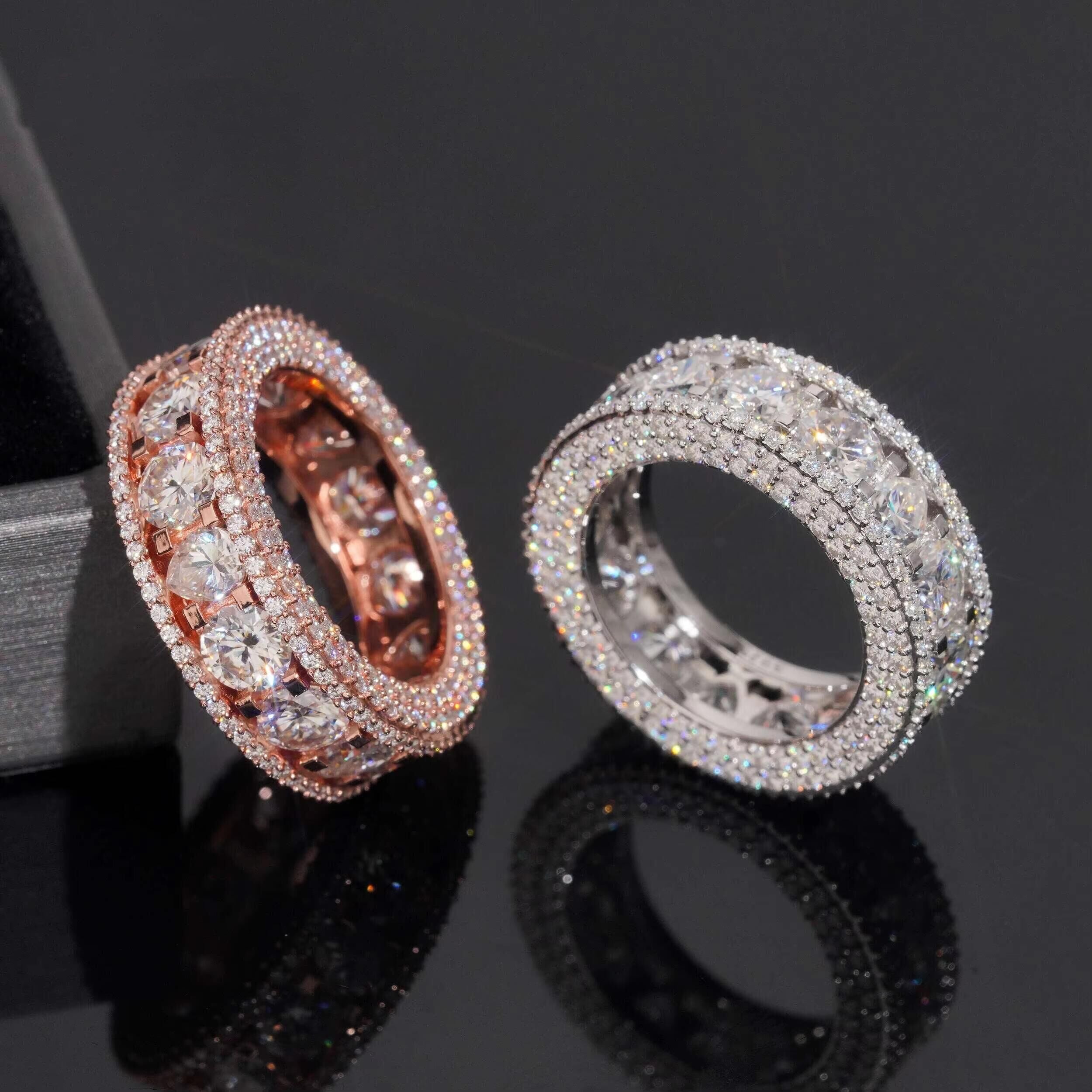 New Arrival Round Mix Pear Cut Eternity Ring Side Iced Moissanite Diamond