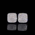 Pair of men's square iced-out moissanite stud earrings, micro-pave VVS in white gold 925 silver