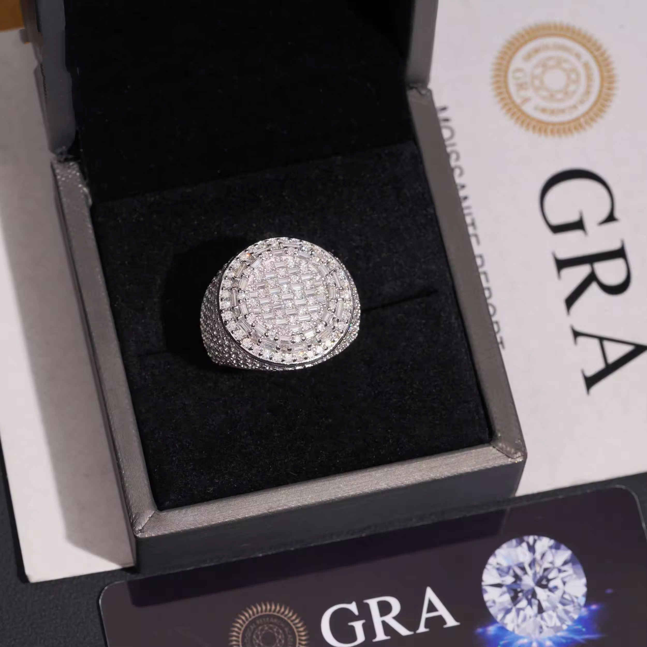 VVS Moissanite Diamond Men Ring Half Iced Solid Silver