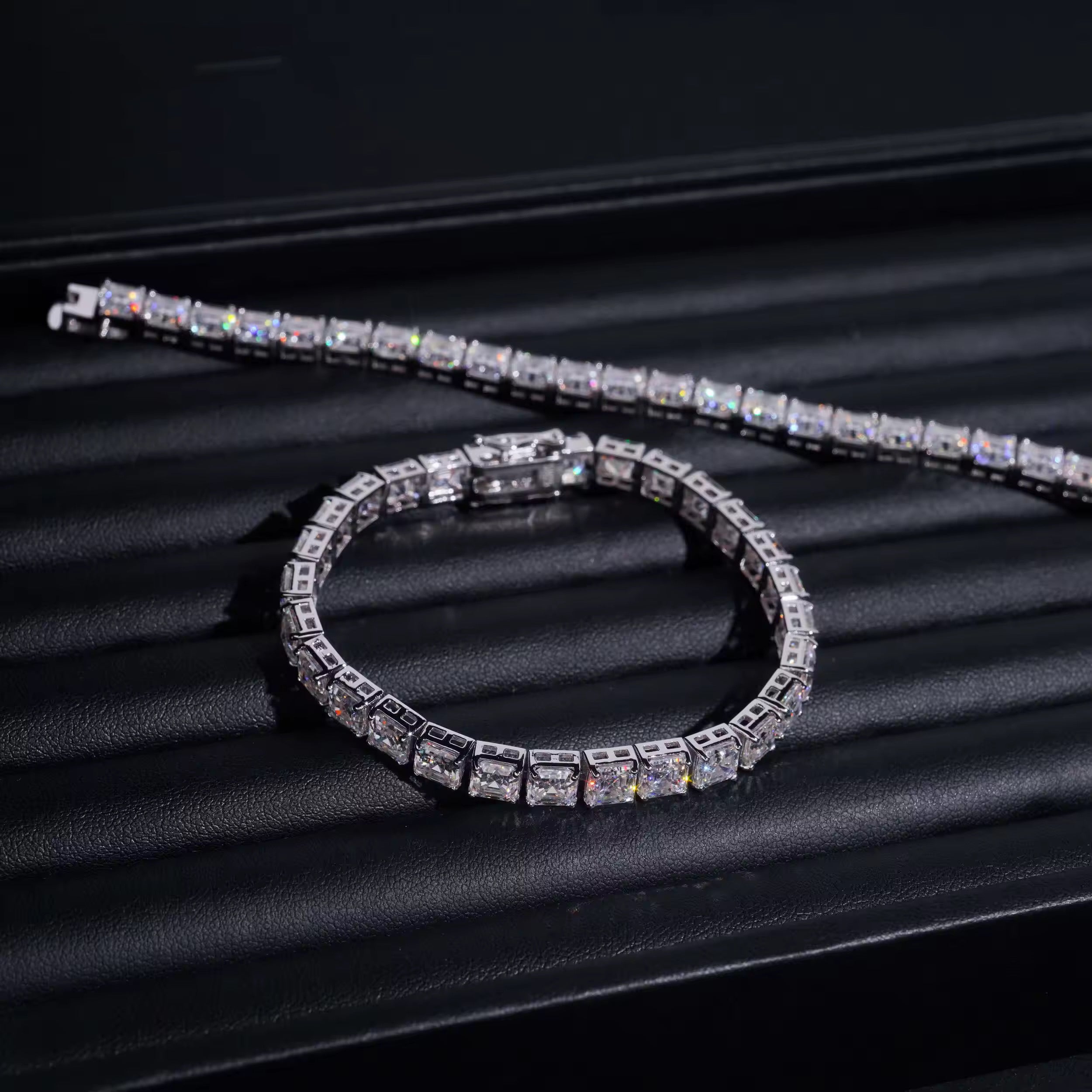 VVS Moissanite Diamond 5MM Asscher Cut Solid Silver Unisex Tennis Bracelet