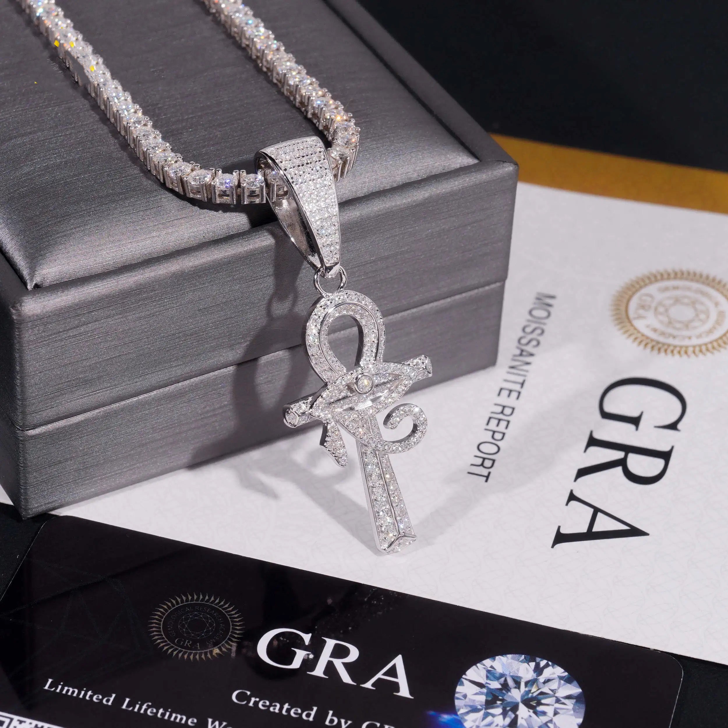 Iced Out Evil Eye Ankh Cross Pendant Moissanite Hip Hop Jewelry