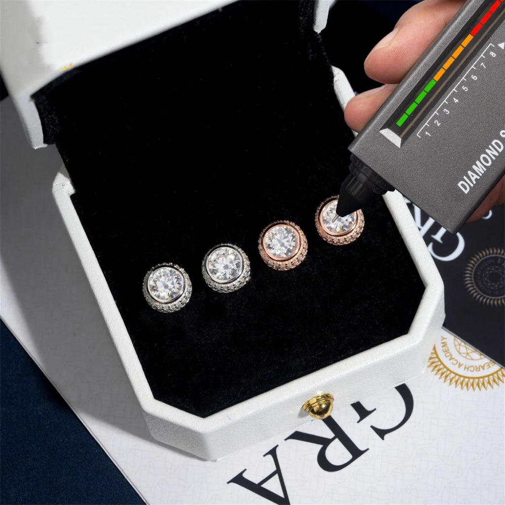 Bezel Setting Moissanite Studs Earrings Screw Back For Men Sterling Silver 925