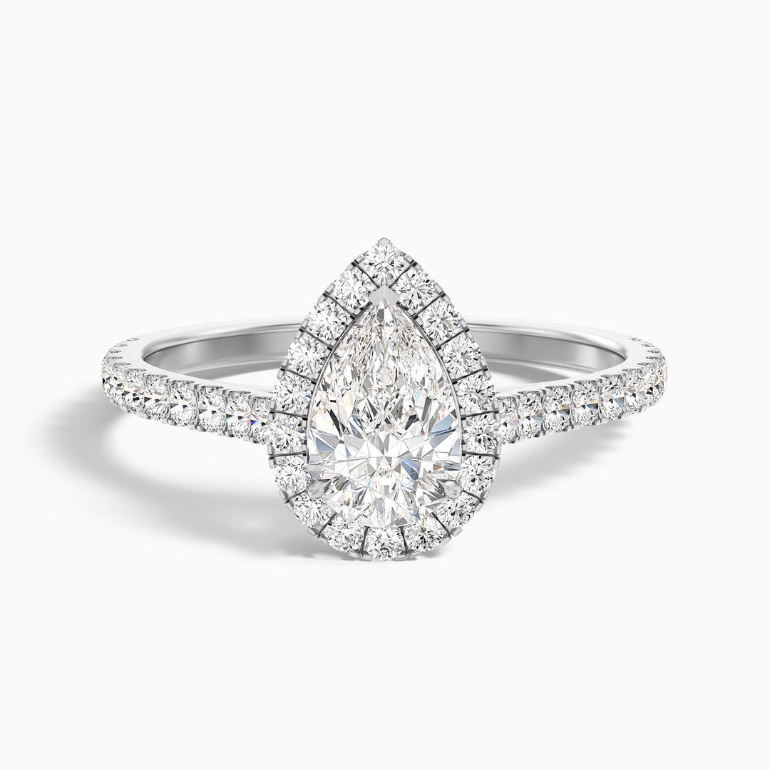 1 Carat Pear Shaped Halo Lab Grown Engagement Ring in 10k Yellow Gold
