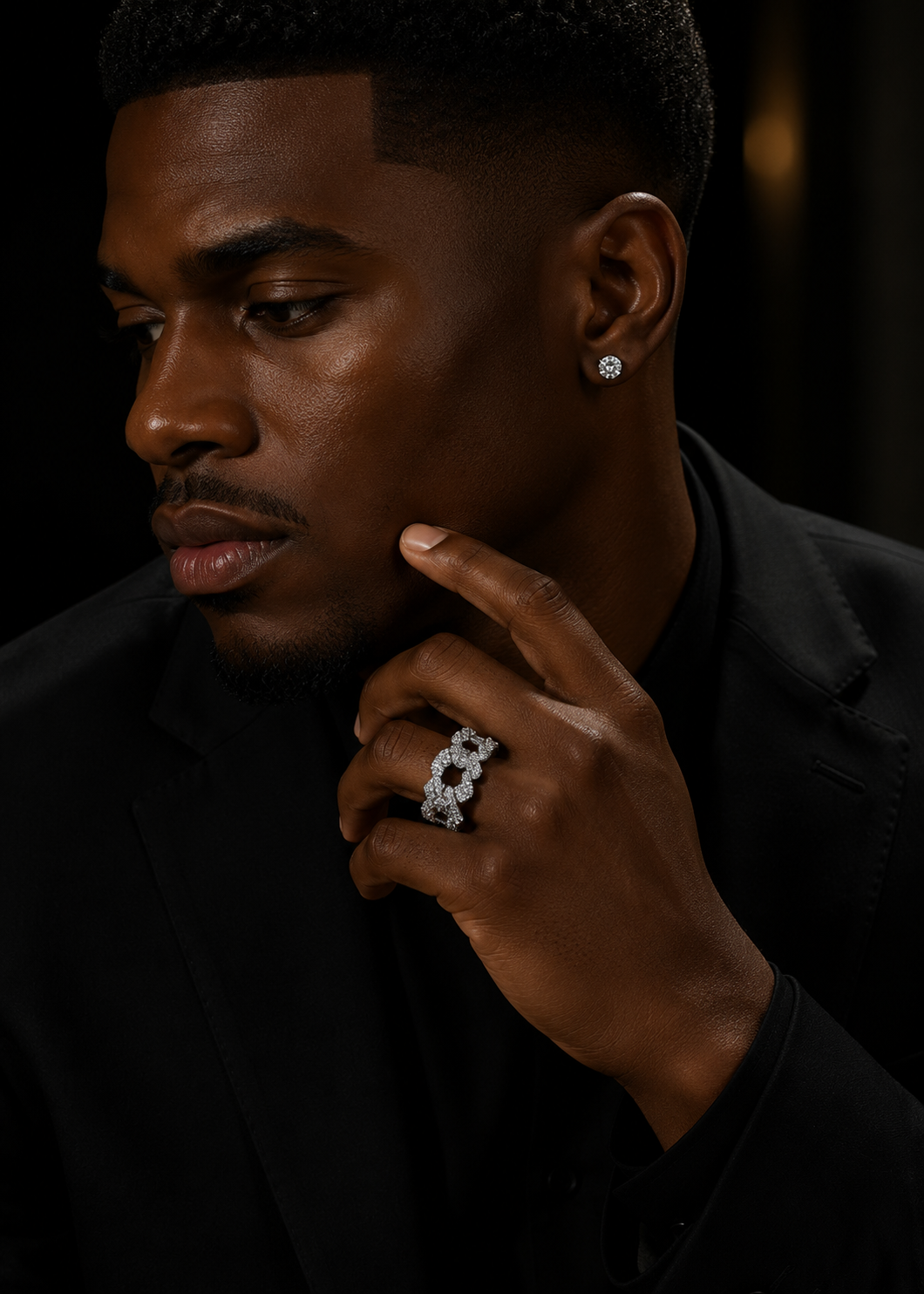 Iced Out Moissanite Cuban Link Ring Sterling Silver - Hip Hop Jewelry