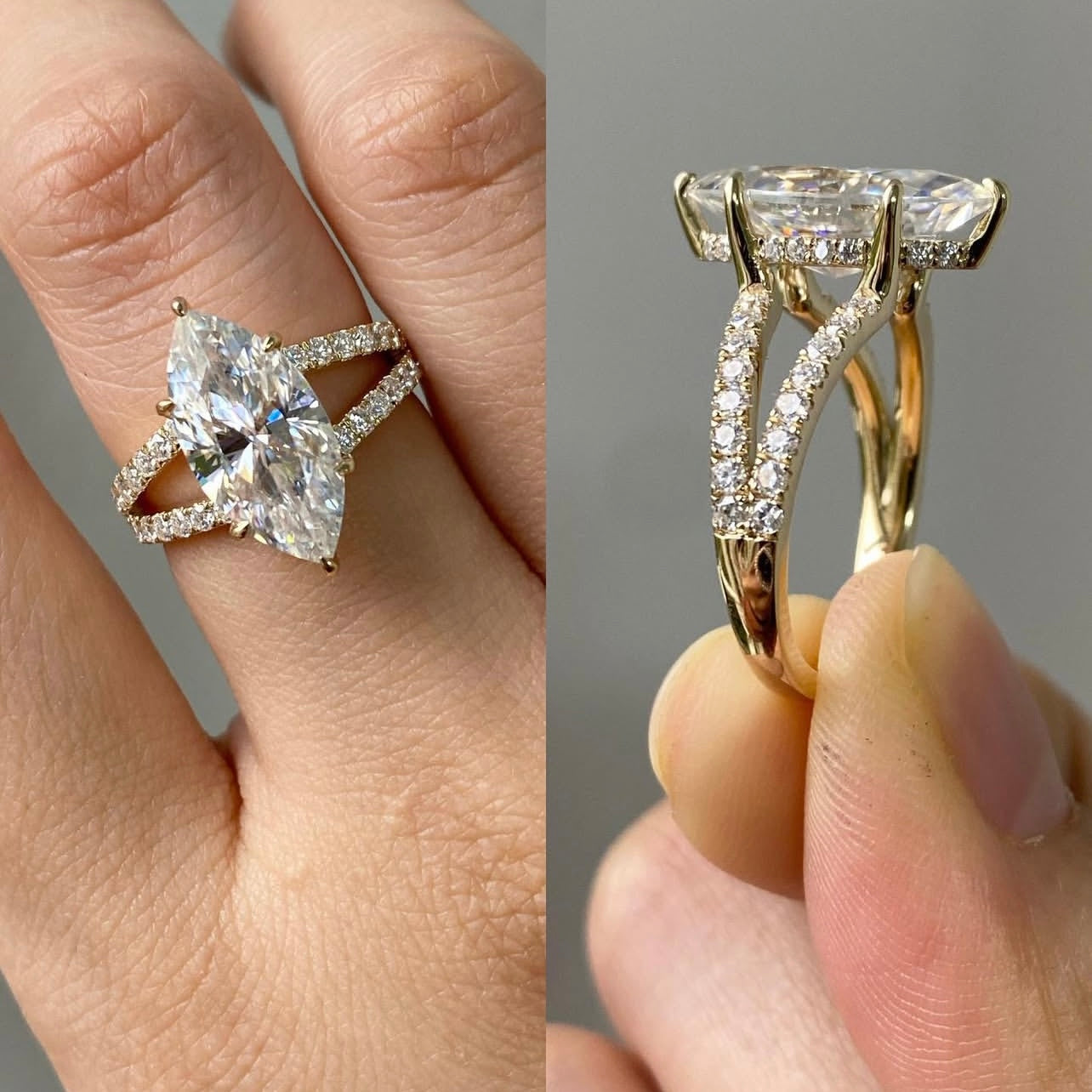 10K Yellow Gold 5Ct Marquise Cut VVS Moissanite Diamond Engagement Ring Women Jewelry
