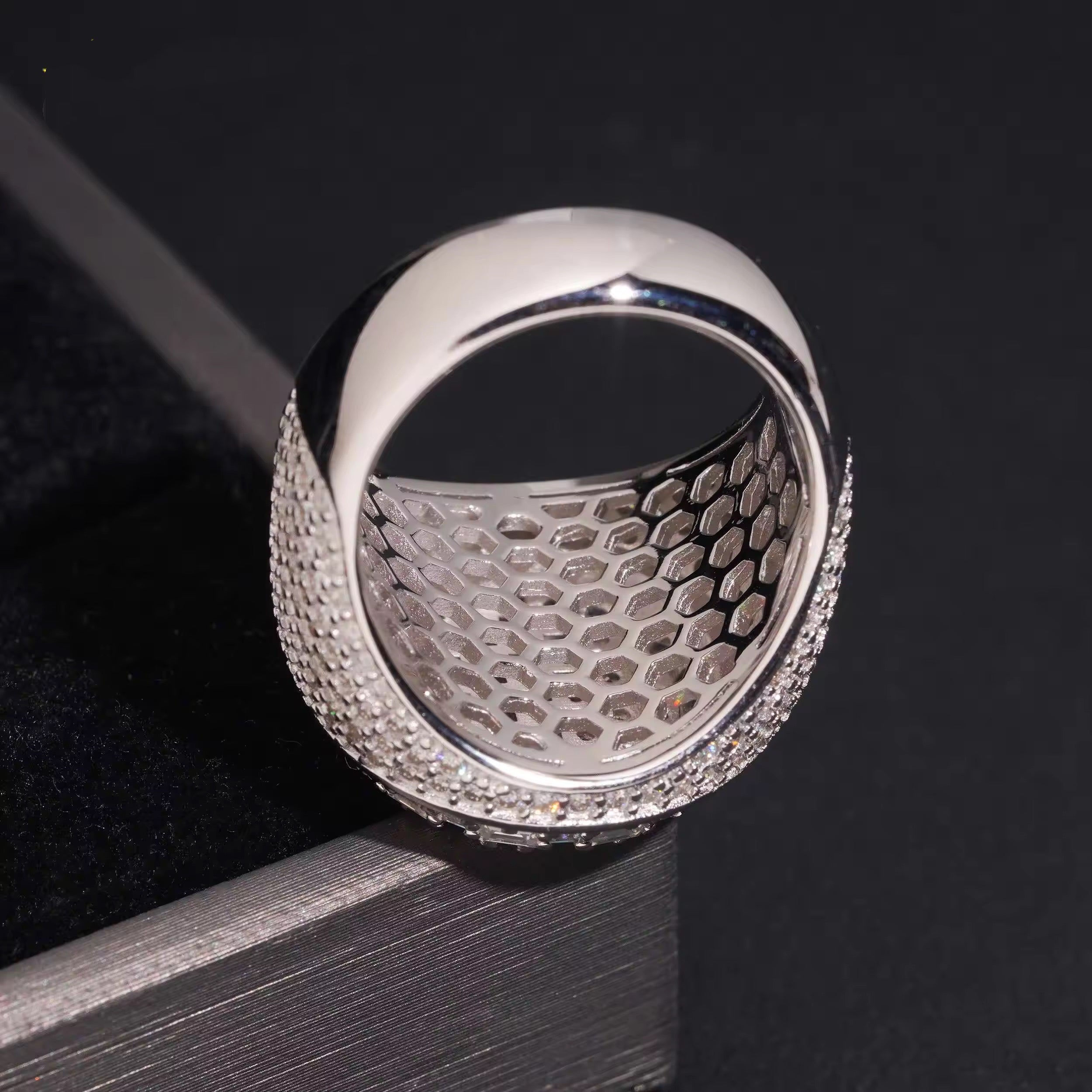 VVS Moissanite Diamond Men Ring Half Iced Solid Silver