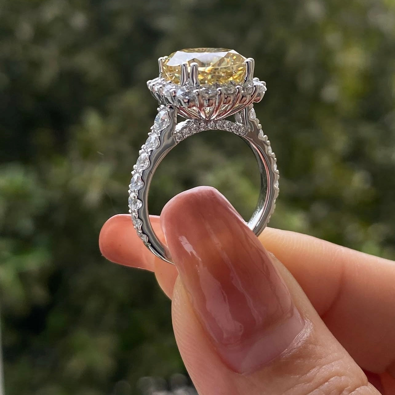 Solid White Gold 10K Luxury Vintage Style Yellow Mix White Moissanite Ring Jewelry For Women