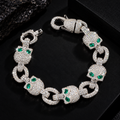 13MM Green Eyes Moissanite Skull Bracelet For Men Solid Silver Pass Diamond Tester Fully iced