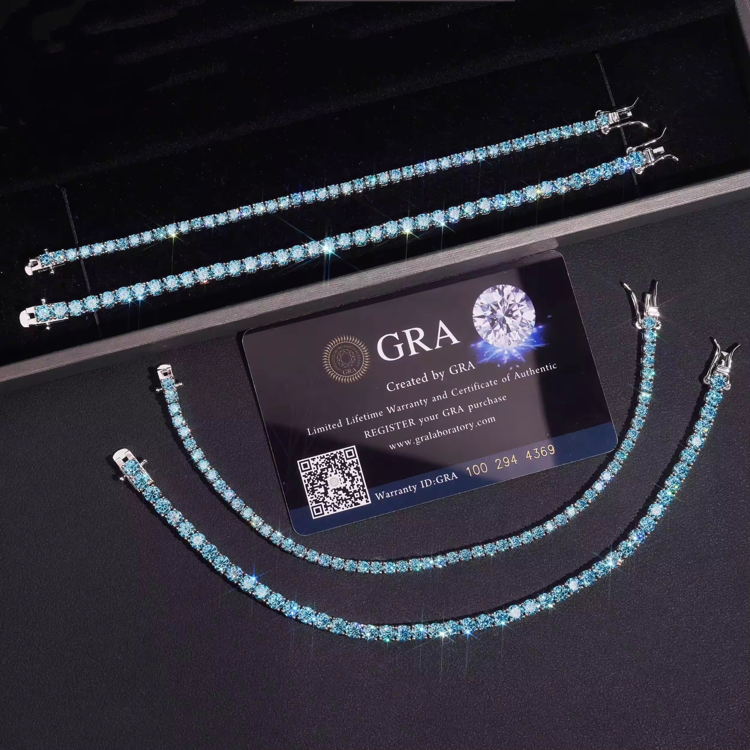 3MM 4MM Aquamarine Blue Moissanite Diamond Tennis Bracelet 925 Silver