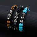 10MM Natural Gemstone Bead With 925 Silver Cross Charm Men Bracelet