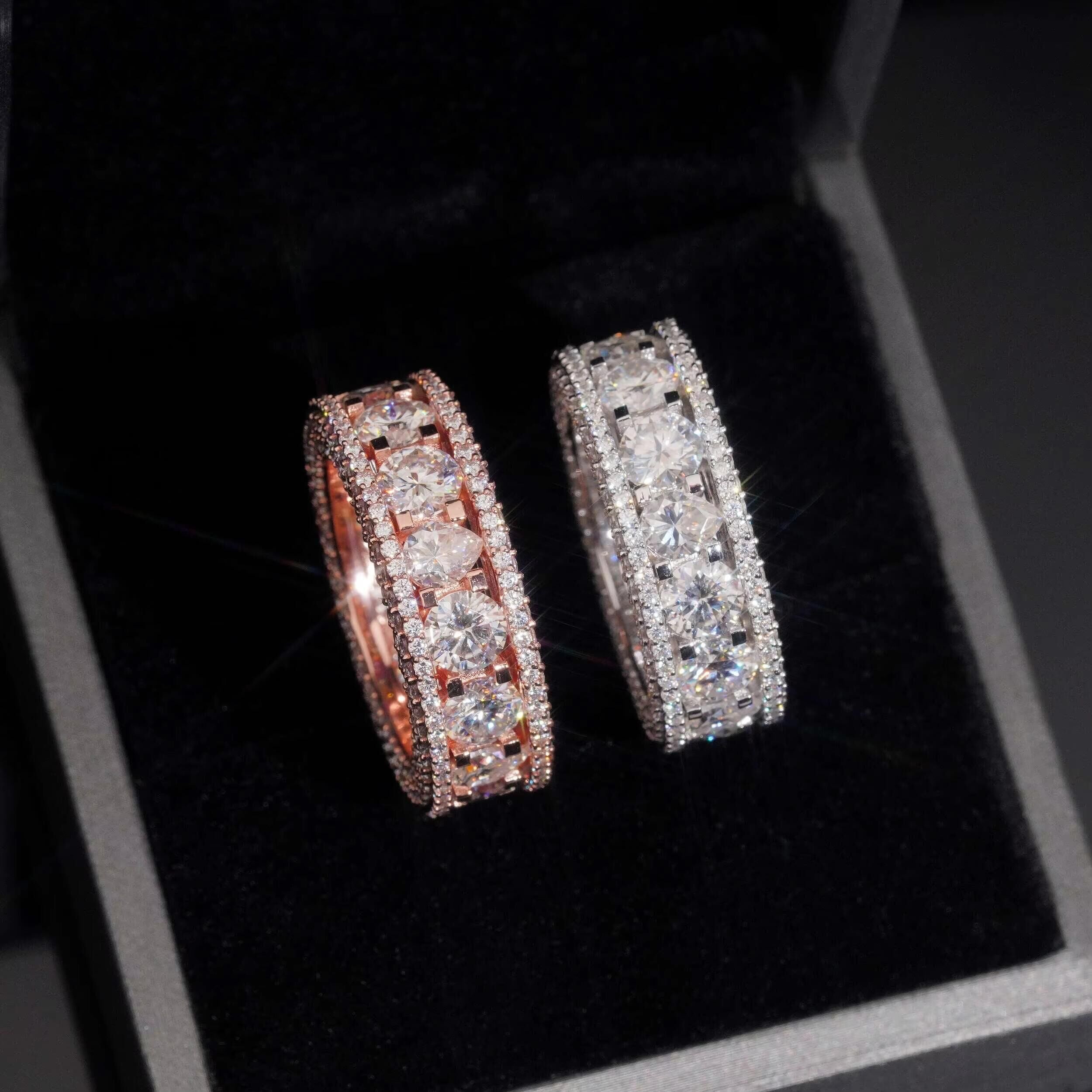 New Arrival Round Mix Pear Cut Eternity Ring Side Iced Moissanite Diamond