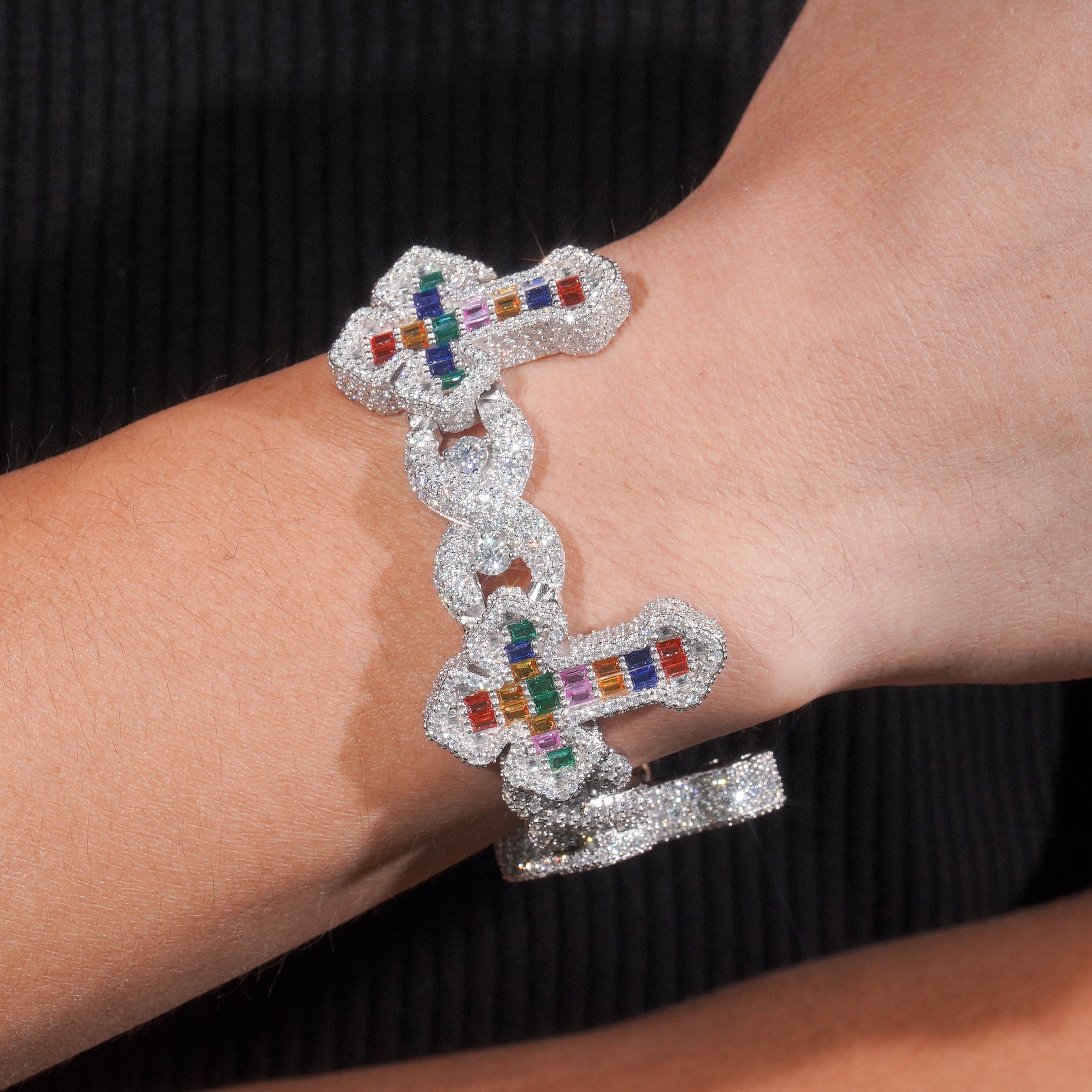 Sterling Silver Moissanite Cross Bracelet, Hip Hop Jewelry, Christmas Gift