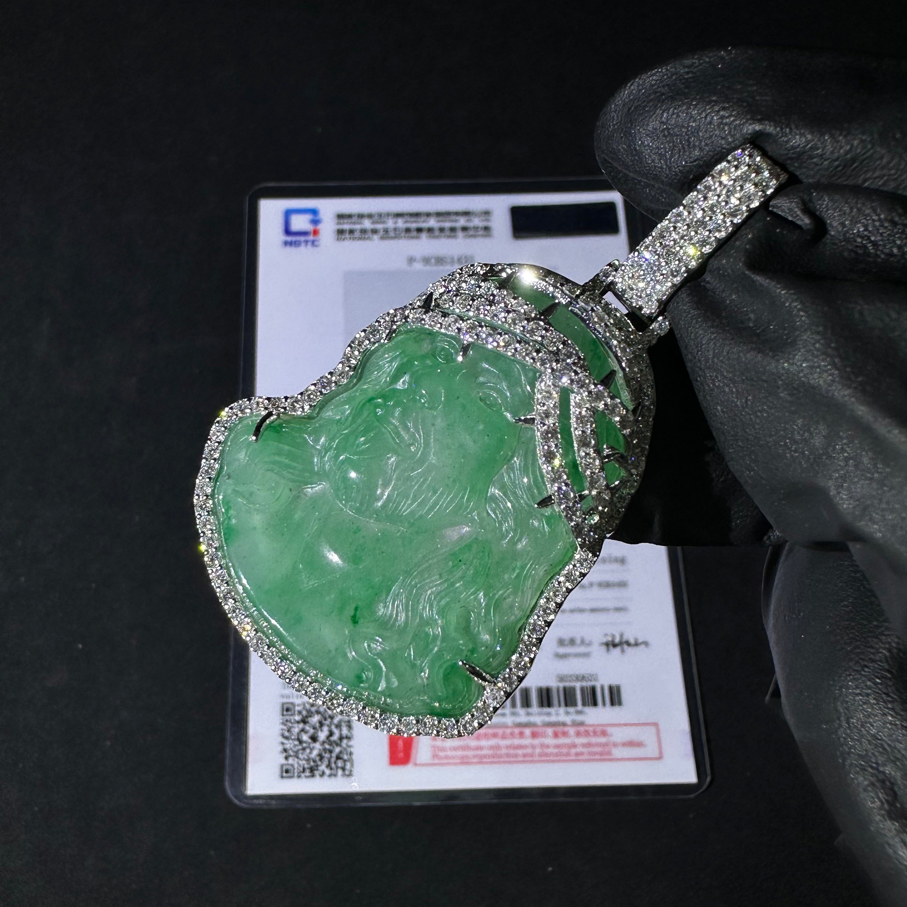 925 Sterling Silver Lab Grown Diamond Jade Jesus Pendant Iced Out