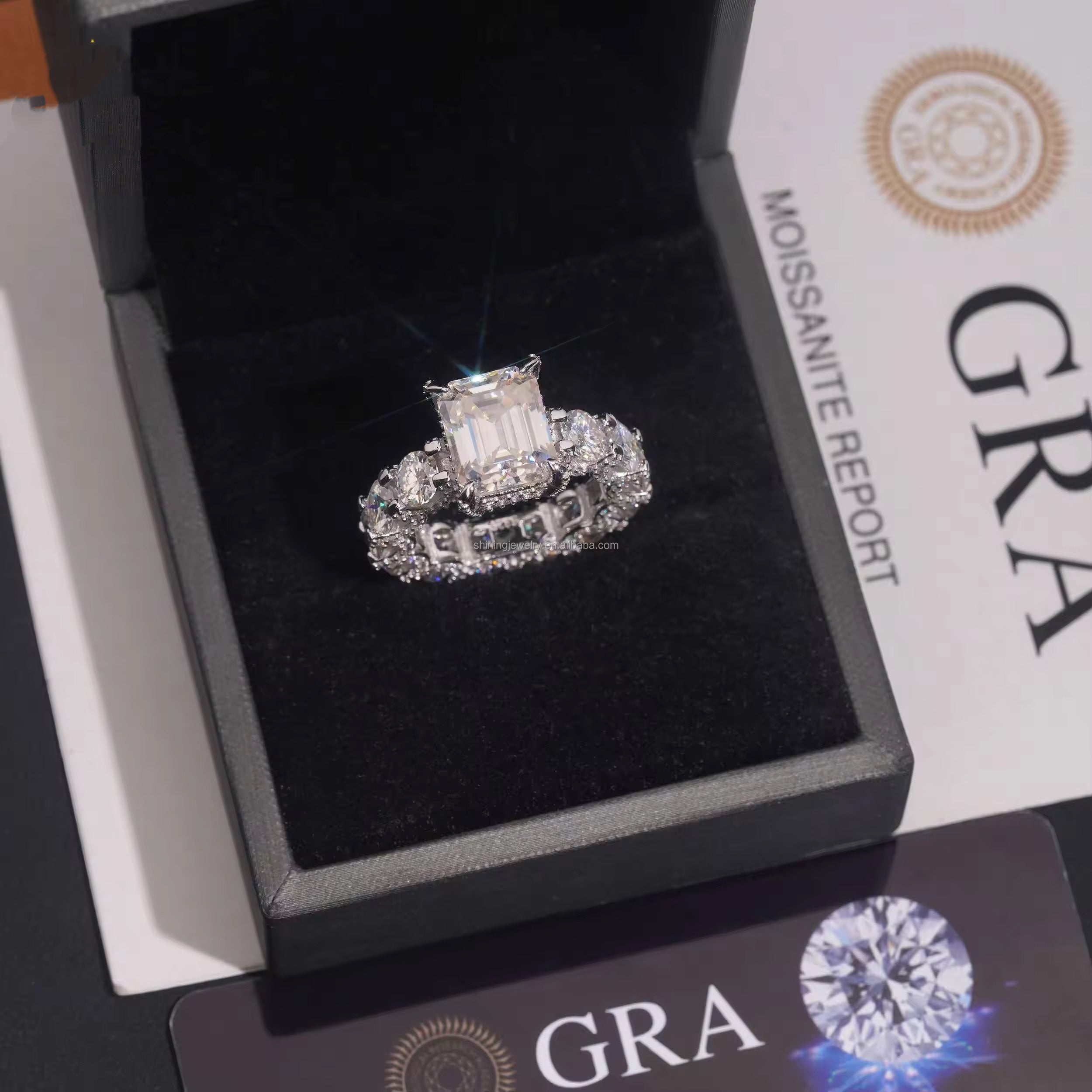 Luxury Full Iced Band Big Carat Ring Moissanite Diamond Ring