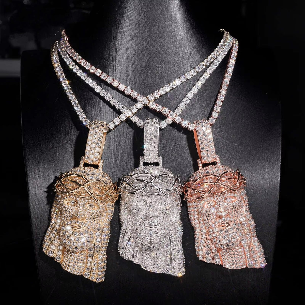Upside Down Mosaic Setting Moissanite Diamond Jesus Pendant