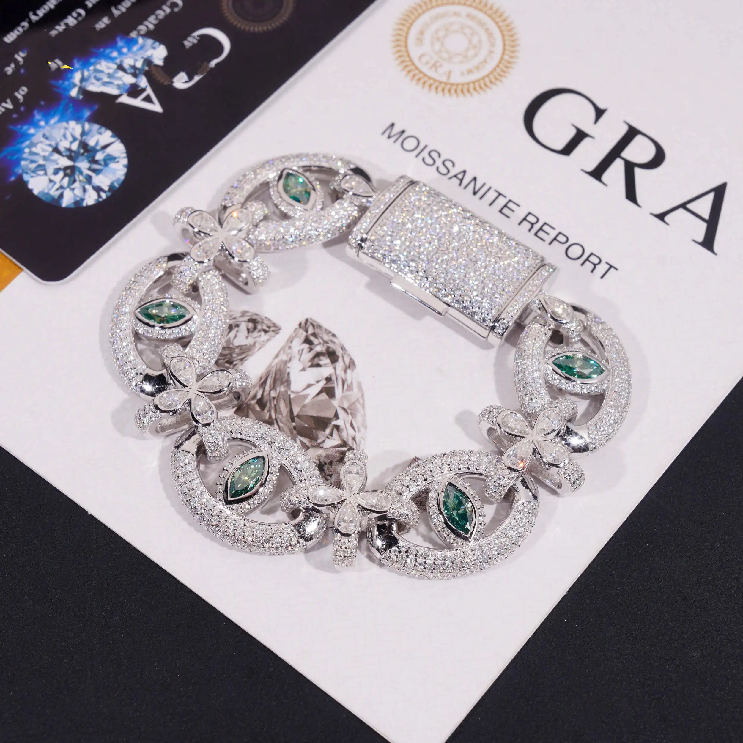 Men Solid Silver Moissanite Diamond Hip Hop Link Bracelet