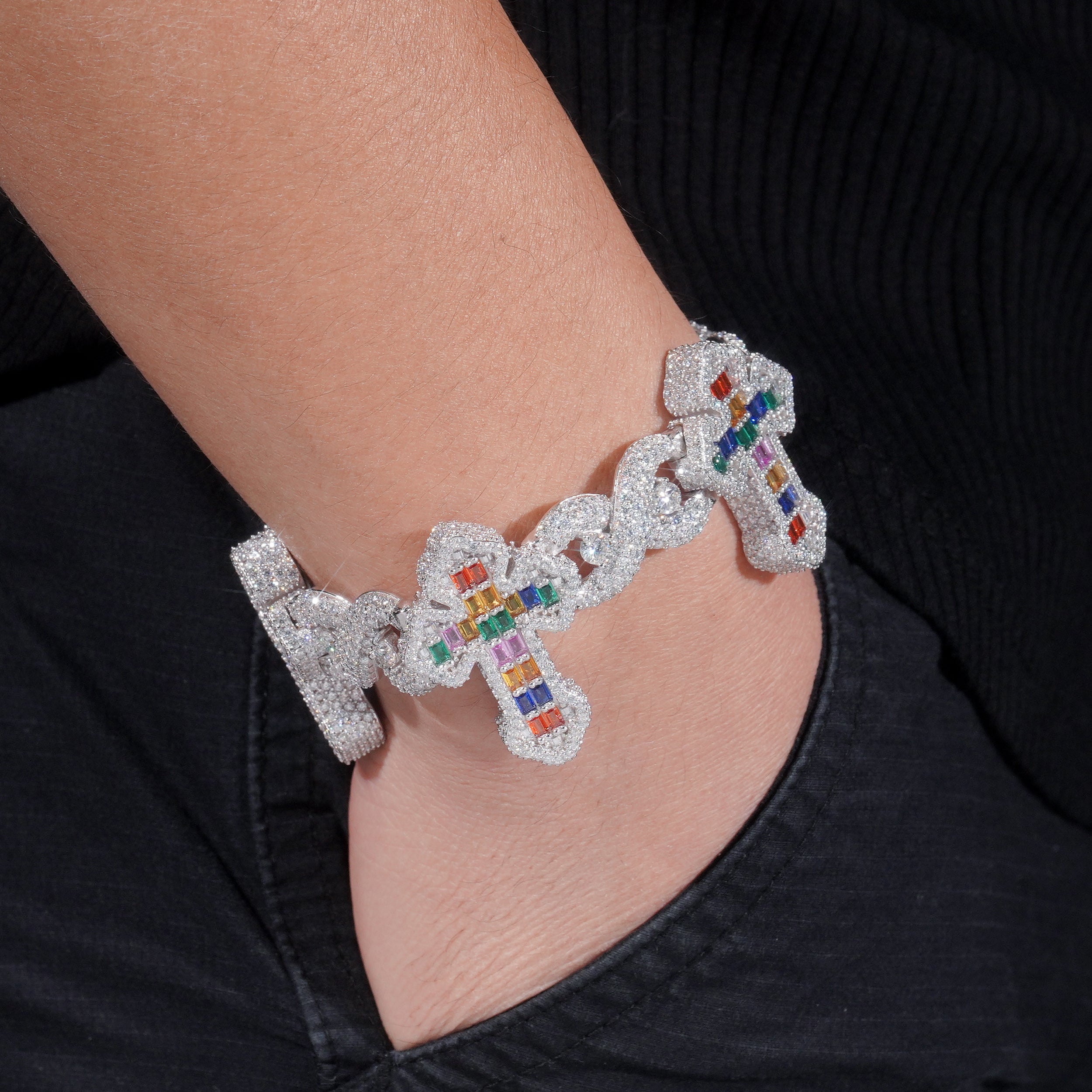 Sterling Silver Moissanite Cross Bracelet, Hip Hop Jewelry, Christmas Gift