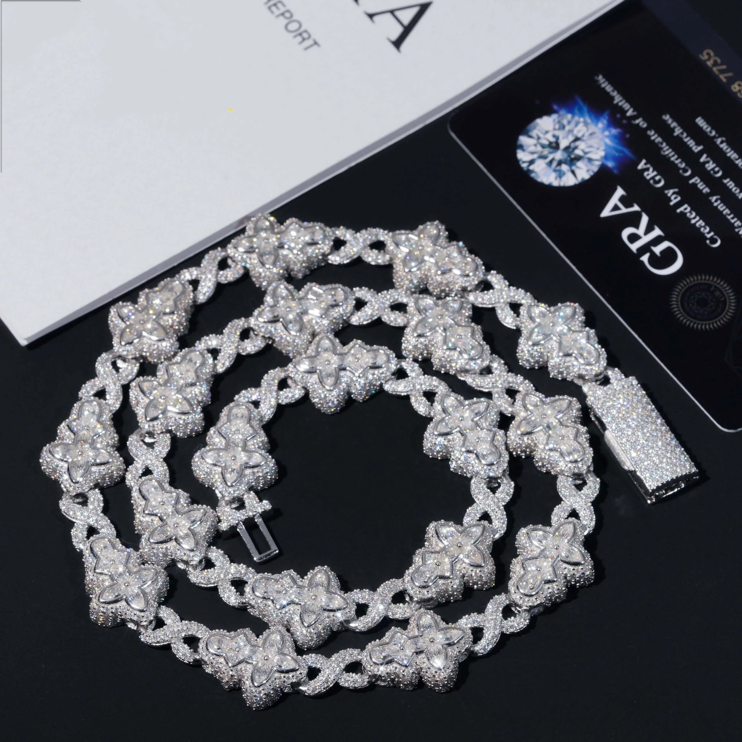 New Design 18MM Cross Flower Link Fancy Cut Moissanite Hip Hop Jewelry Necklace Sterling Silver 925