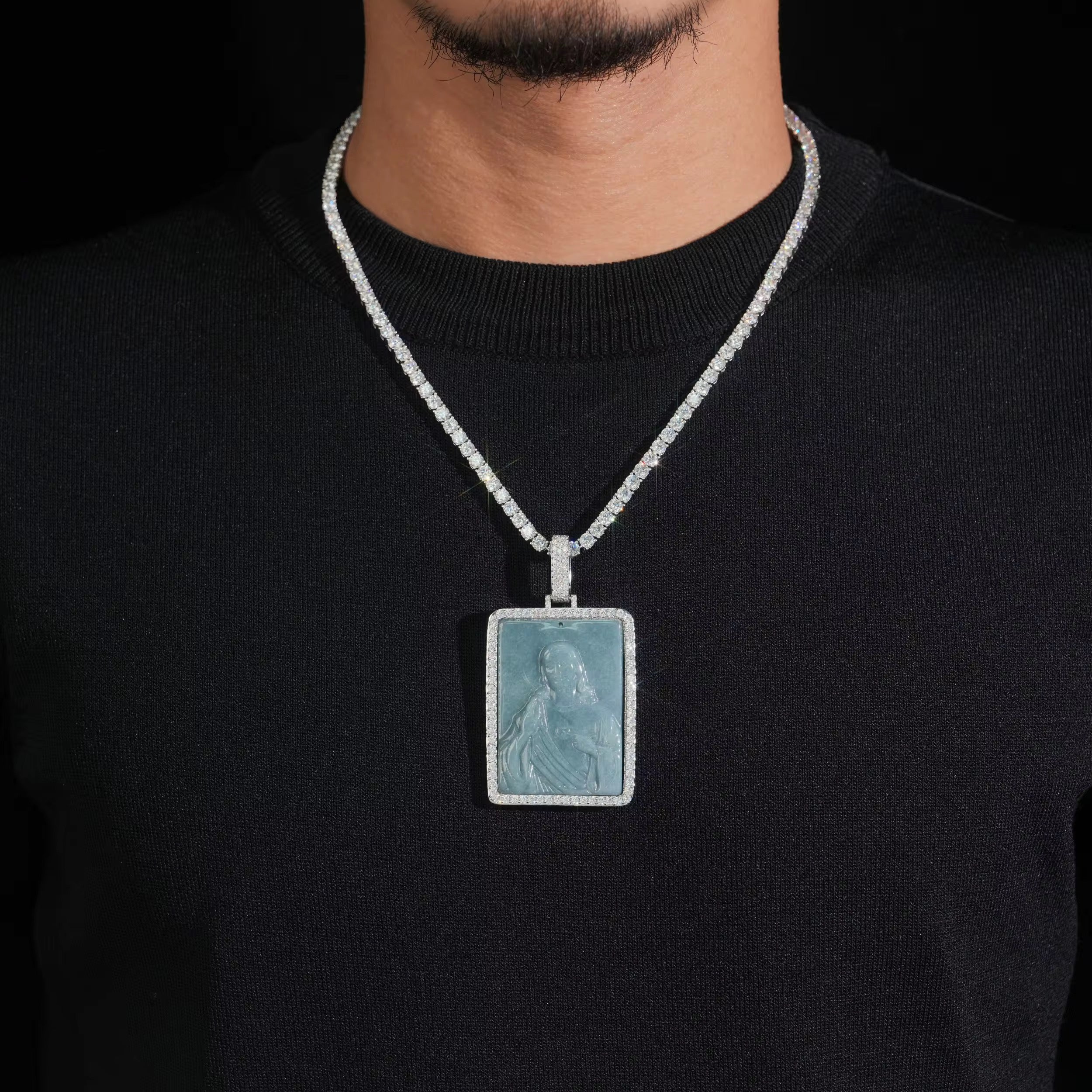 Rectangle Maria Jade Pendant Moissanite Diamond