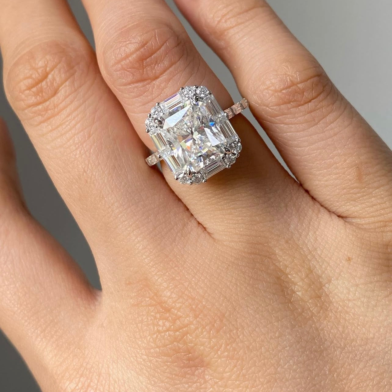 10K White Gold Radiant Cut Moissanite Diamond Wedding Vintage Jewelry