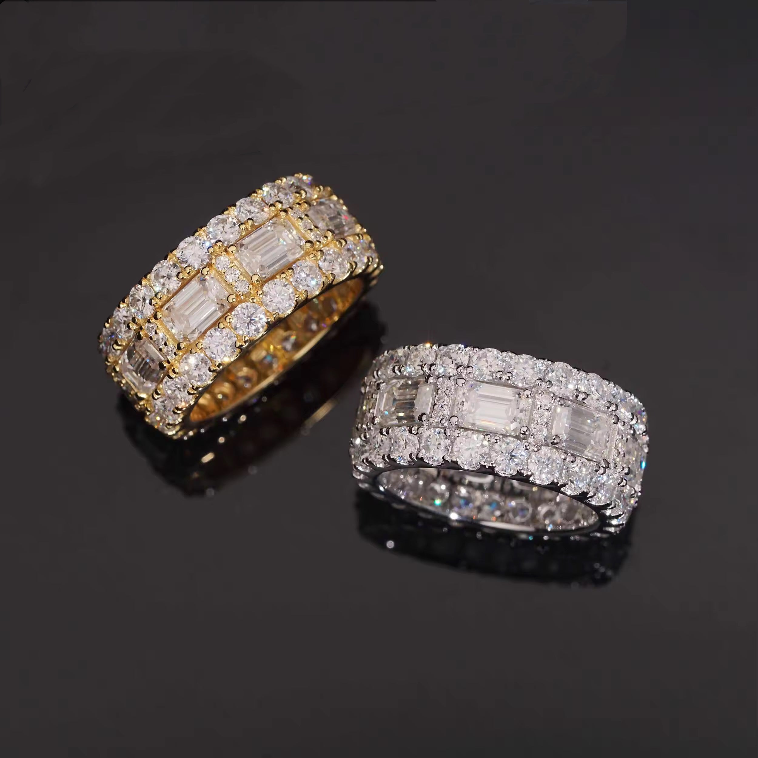 Emerald Cut Moissanite Diamond Ring Band For Men