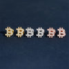 Solid Silver Bitcoin Logo Stud Earrings Screw Back Moissanite Diamond Pass Diamond Tester