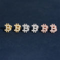 Solid Silver Bitcoin Logo Stud Earrings Screw Back Moissanite Diamond Pass Diamond Tester