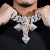 VVS Moissanite Diamond Rose Gold Two Tone Flower Cross Jesus Pendant Fit for 30MM Cuban Link Chain