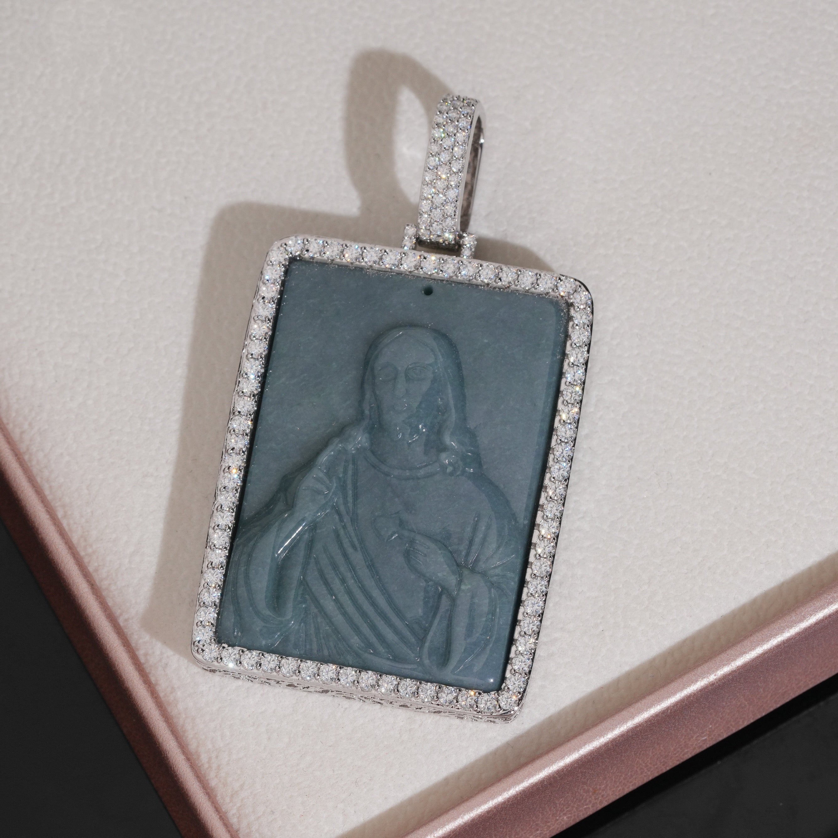 Rectangle Maria Jade Pendant Moissanite Diamond