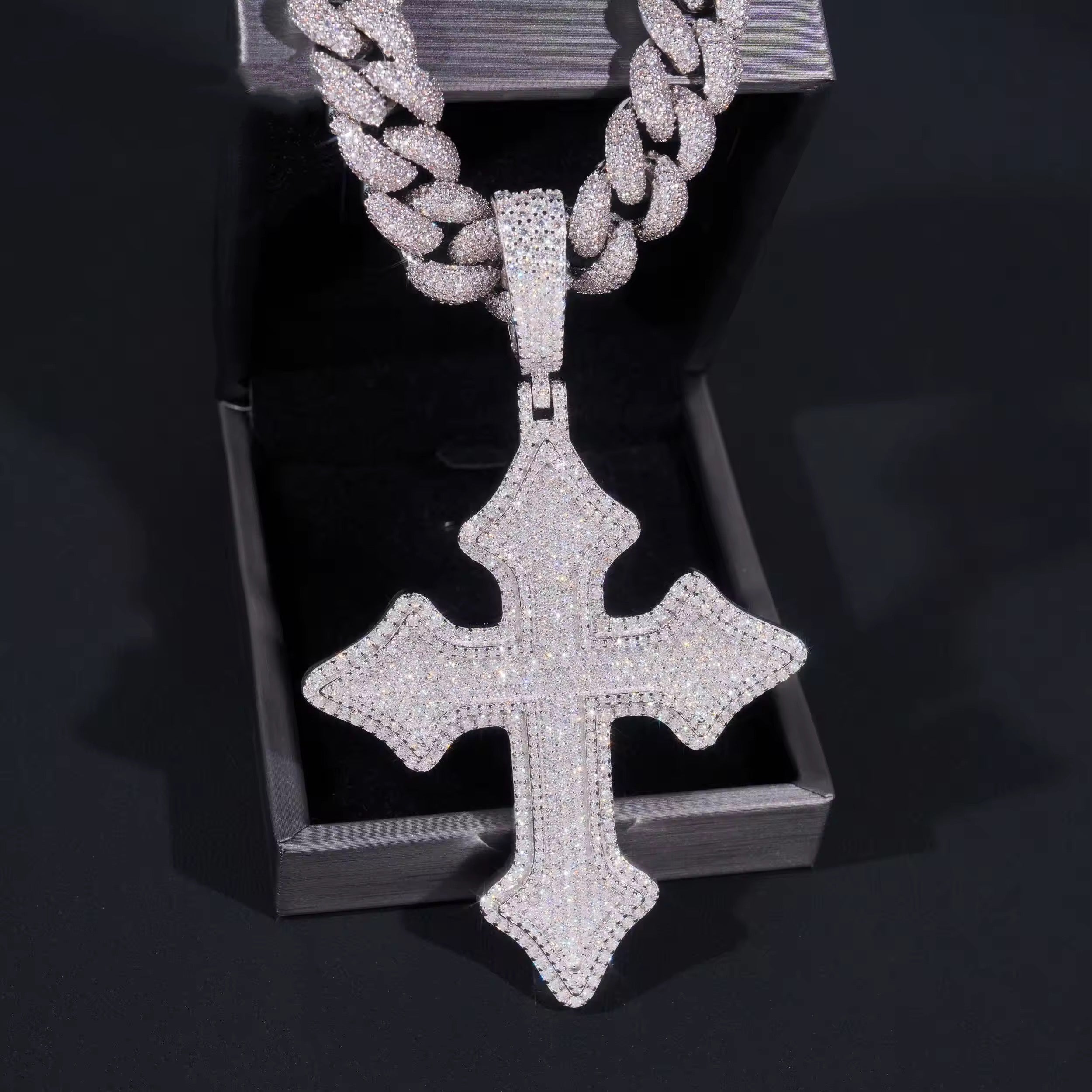 Iced 3-Inch Moissanite Diamond Cross Pendant for Men, Hip Hop