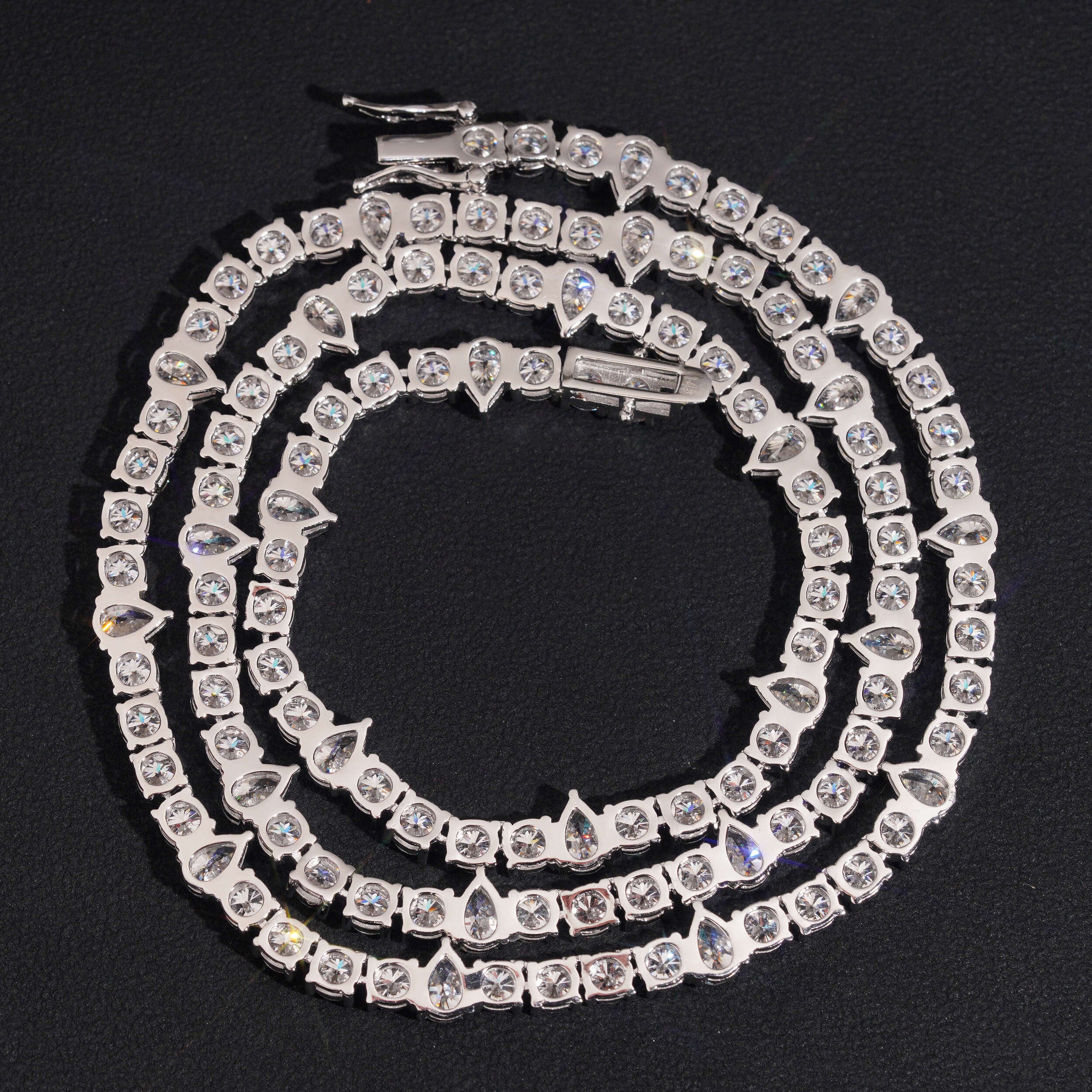 4MM Round Mix Pear Cut Moissanite Diamond Tennis Necklace