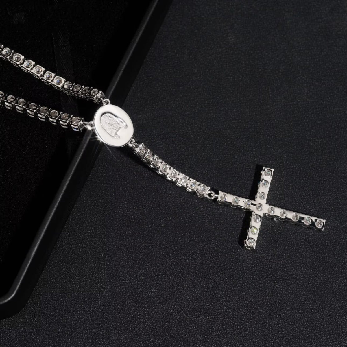 925 Sterling Silver Moissanite Jesus Cross Rosary Necklace
