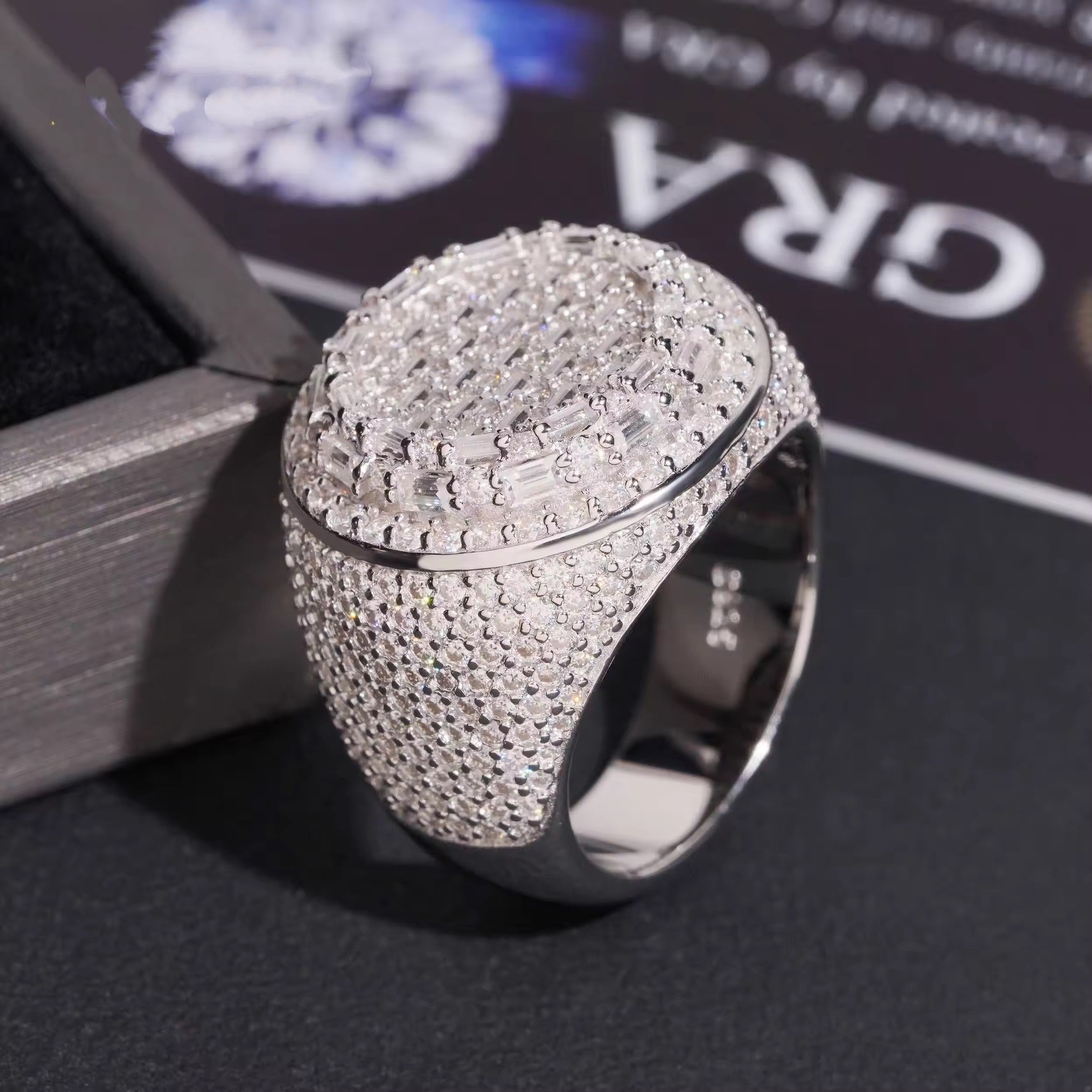 VVS Moissanite Diamond Men Ring Half Iced Solid Silver