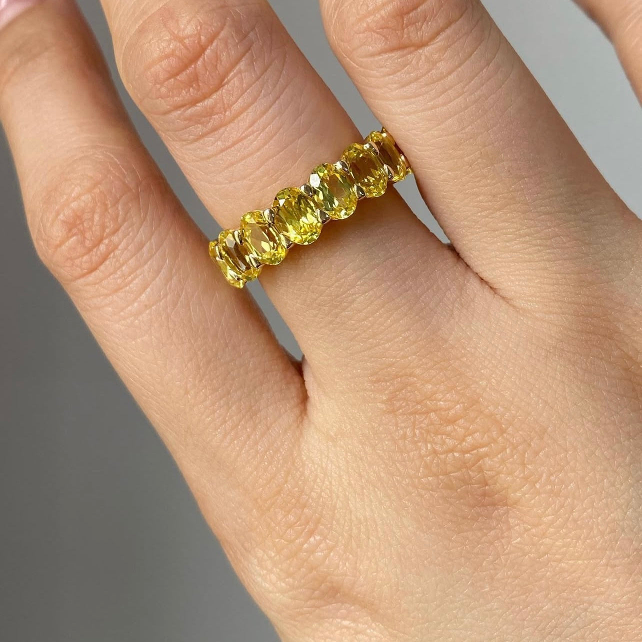 10K Yellow Gold Oval Cut Yellow Moissanite Diamond Eternity Ring Band