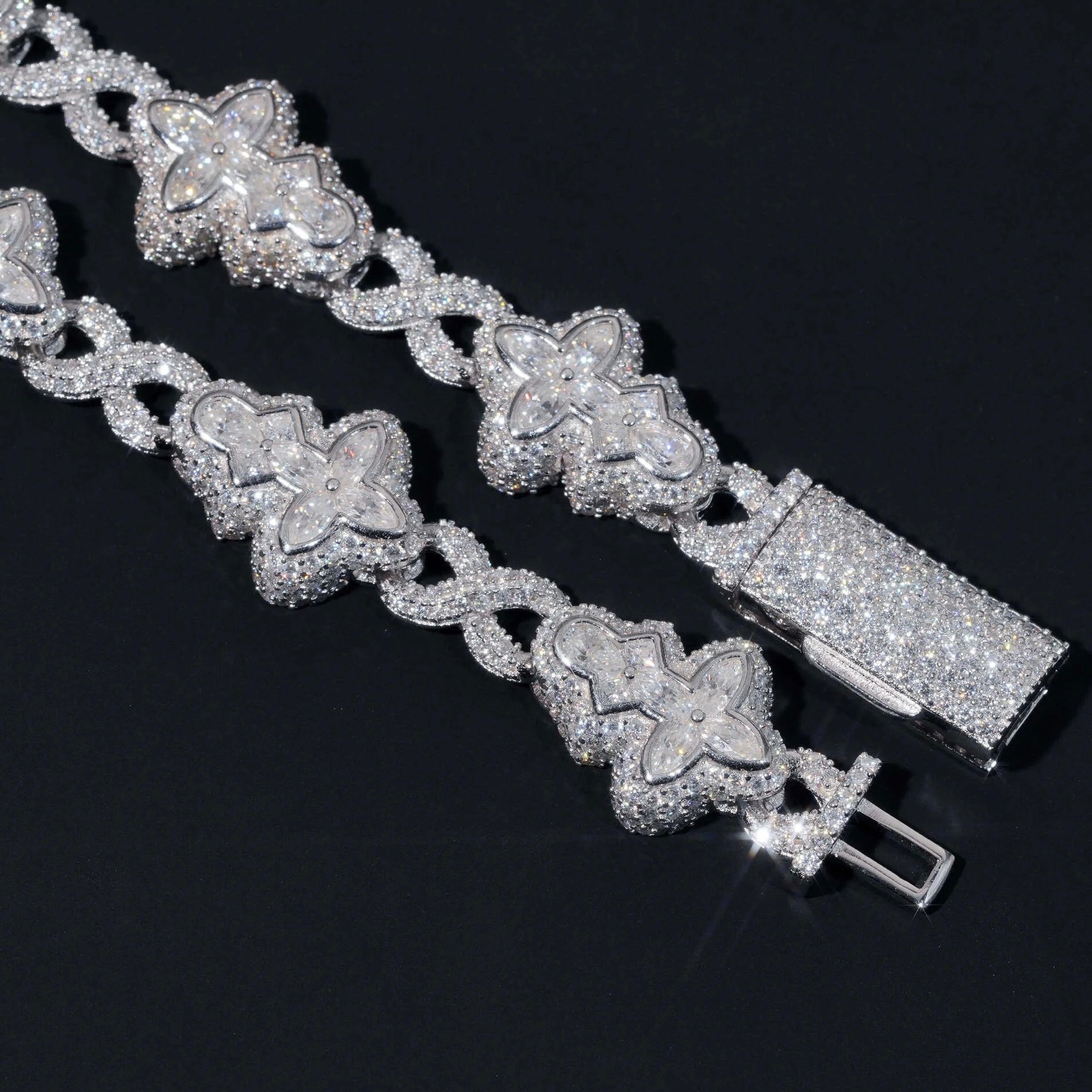 New Design 18MM Cross Flower Link Fancy Cut Moissanite Hip Hop Jewelry Necklace Sterling Silver 925