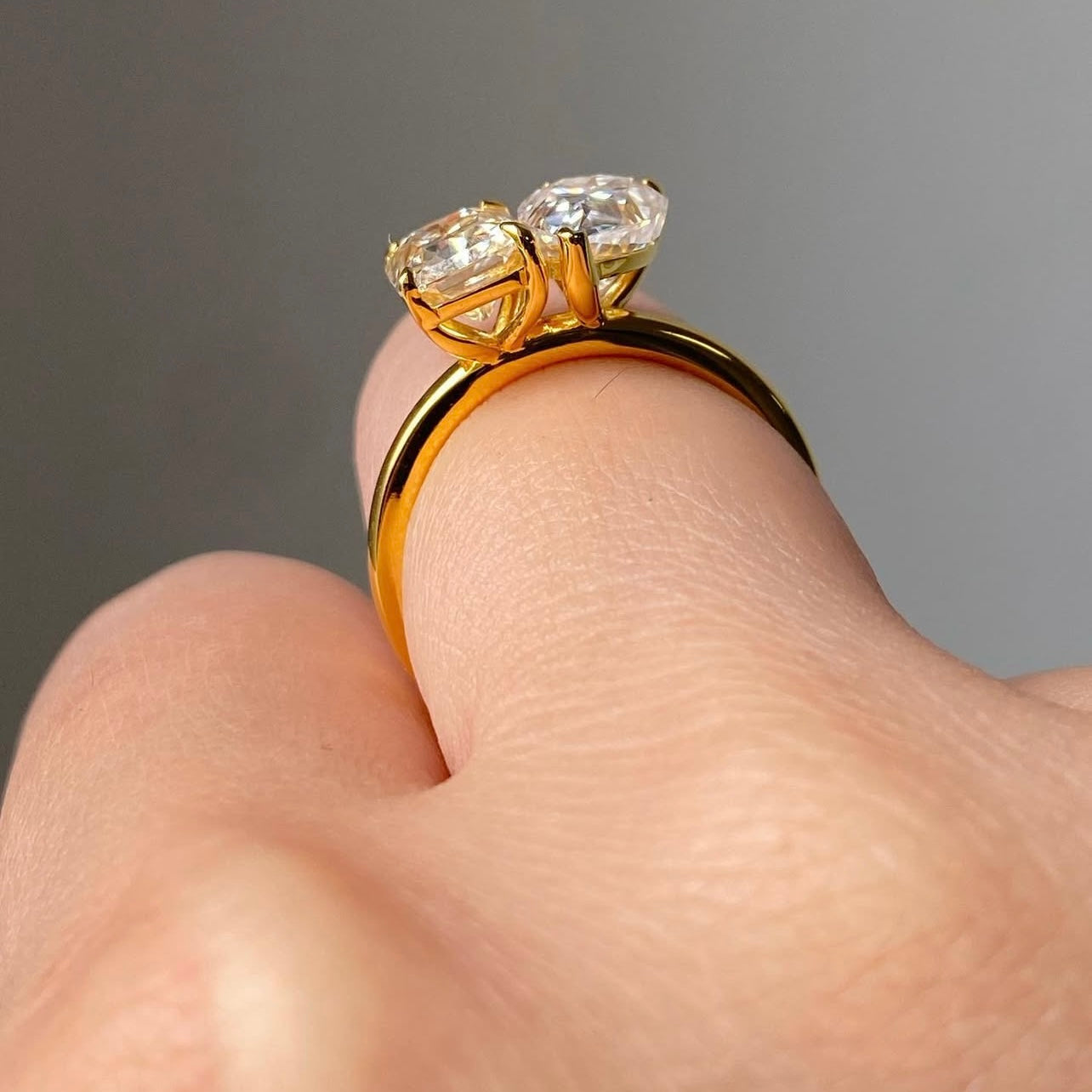 10K Yellow Gold Women Two Stone Design White Mix Yellow Moissanite Ring