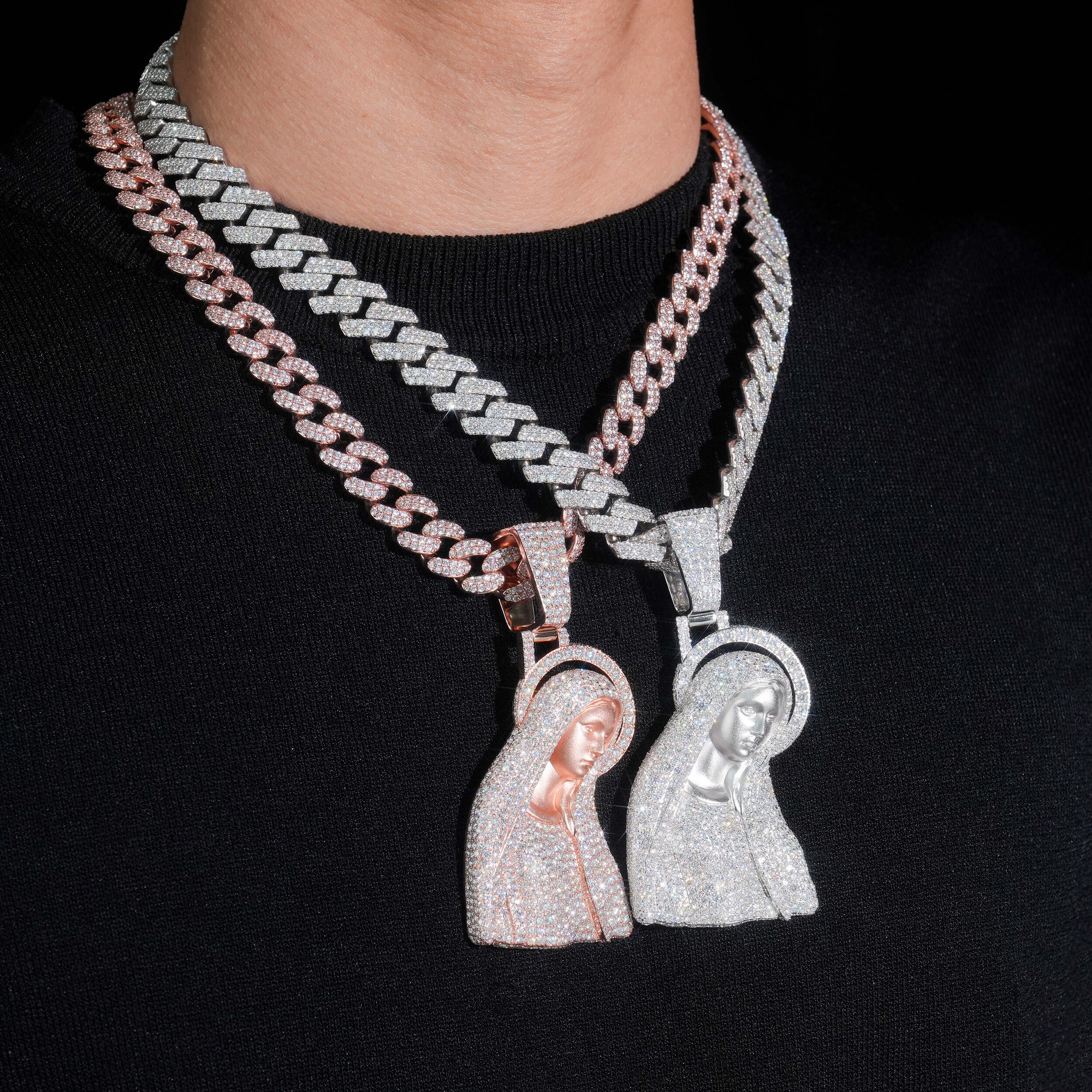 3.5inch Mosaic Setting Iced Out Virgin Maria Pendant