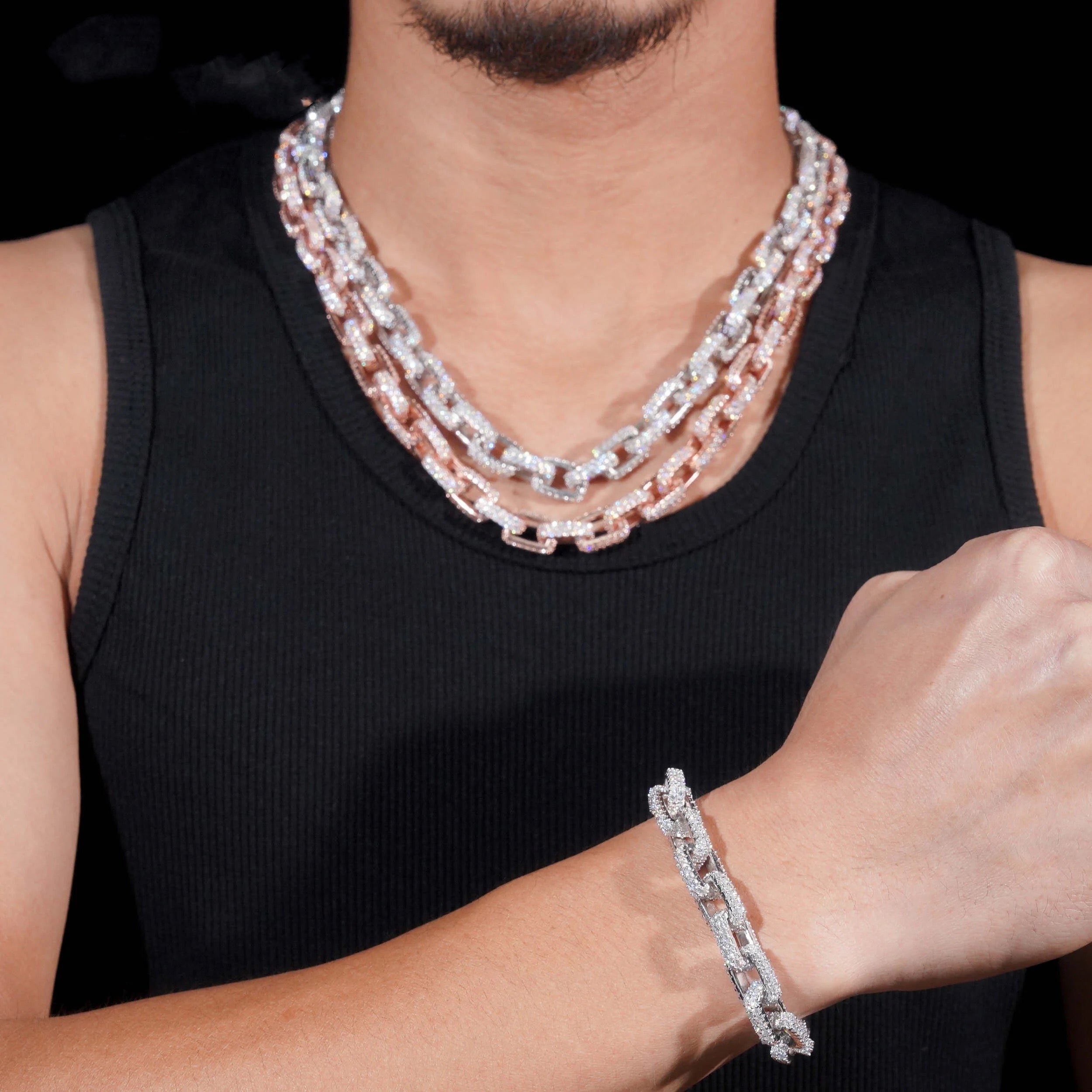 8MM Box Link Hermes Chain VVS Moissanite Hip Hop Jewelry For Men Solid Silver