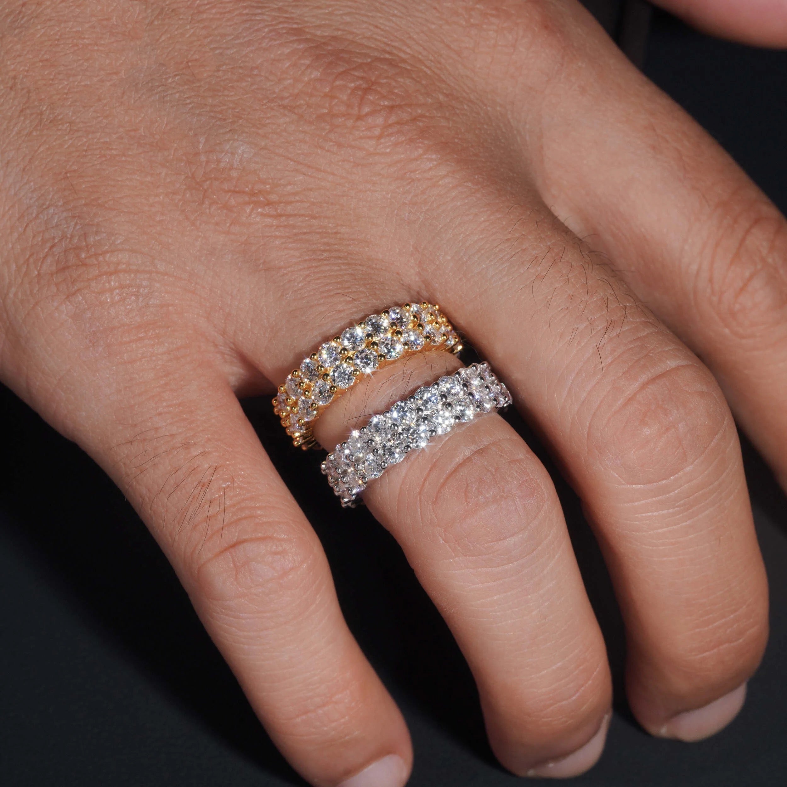3MM Eternity Ring Two Rows Sterling Silver Moissanite Hip Hopen Ring
