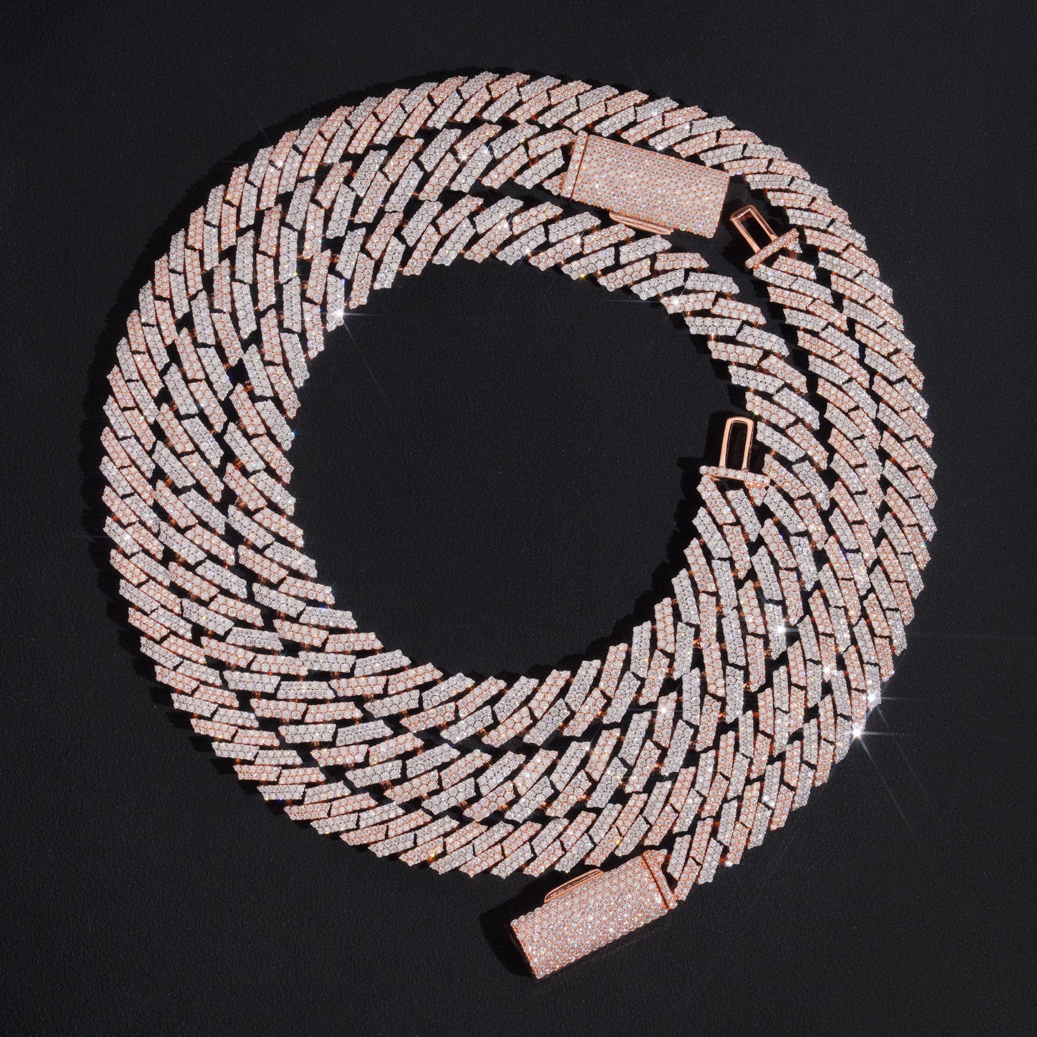 10MM 12MM Two Rows Iced Out Moissanite Diamond Cuban Link Chain Rose Gold Mix White Gold
