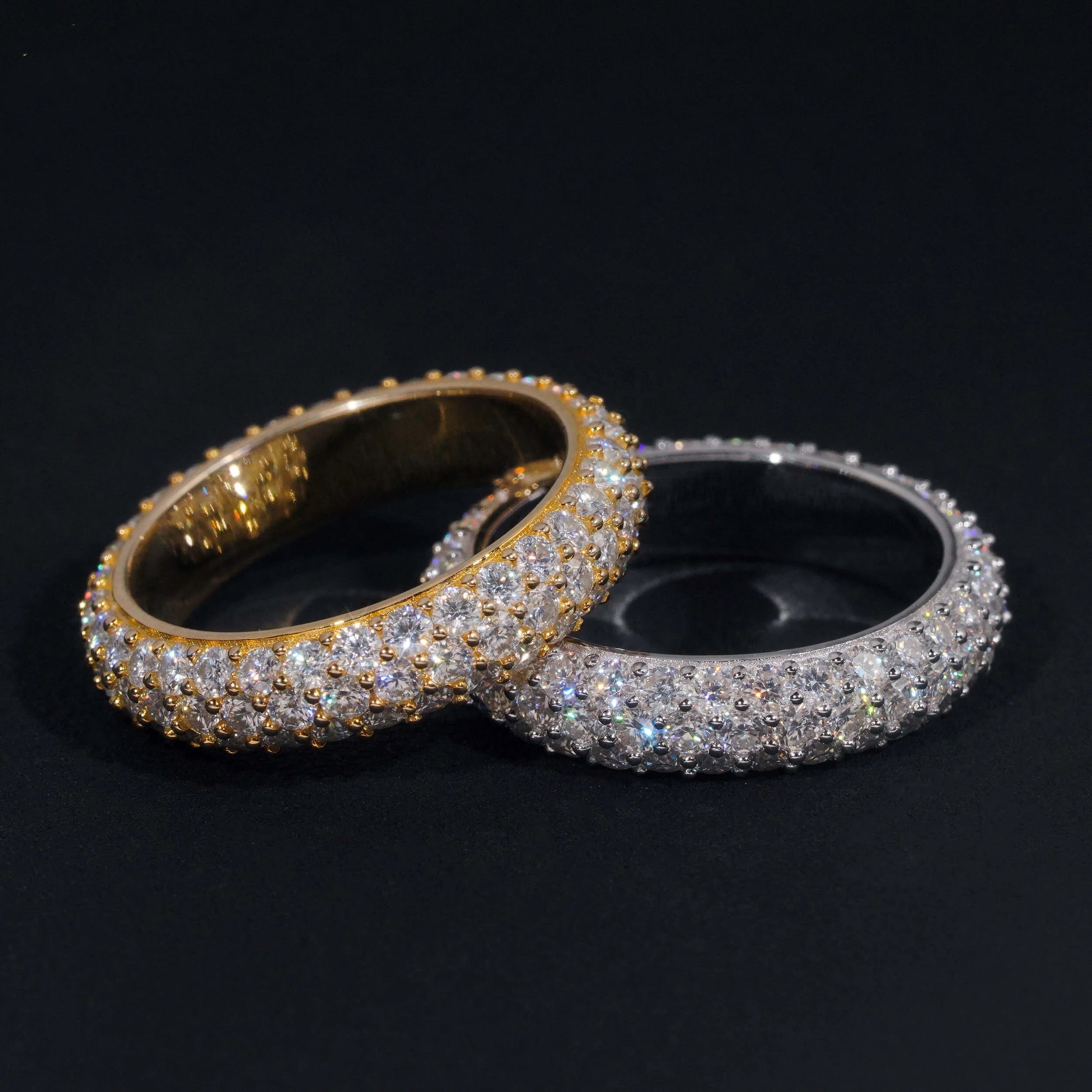 Solid Silver Three Rows Eternity Diamond Ring VVS Moissanite Hip Hop Men Jewelry