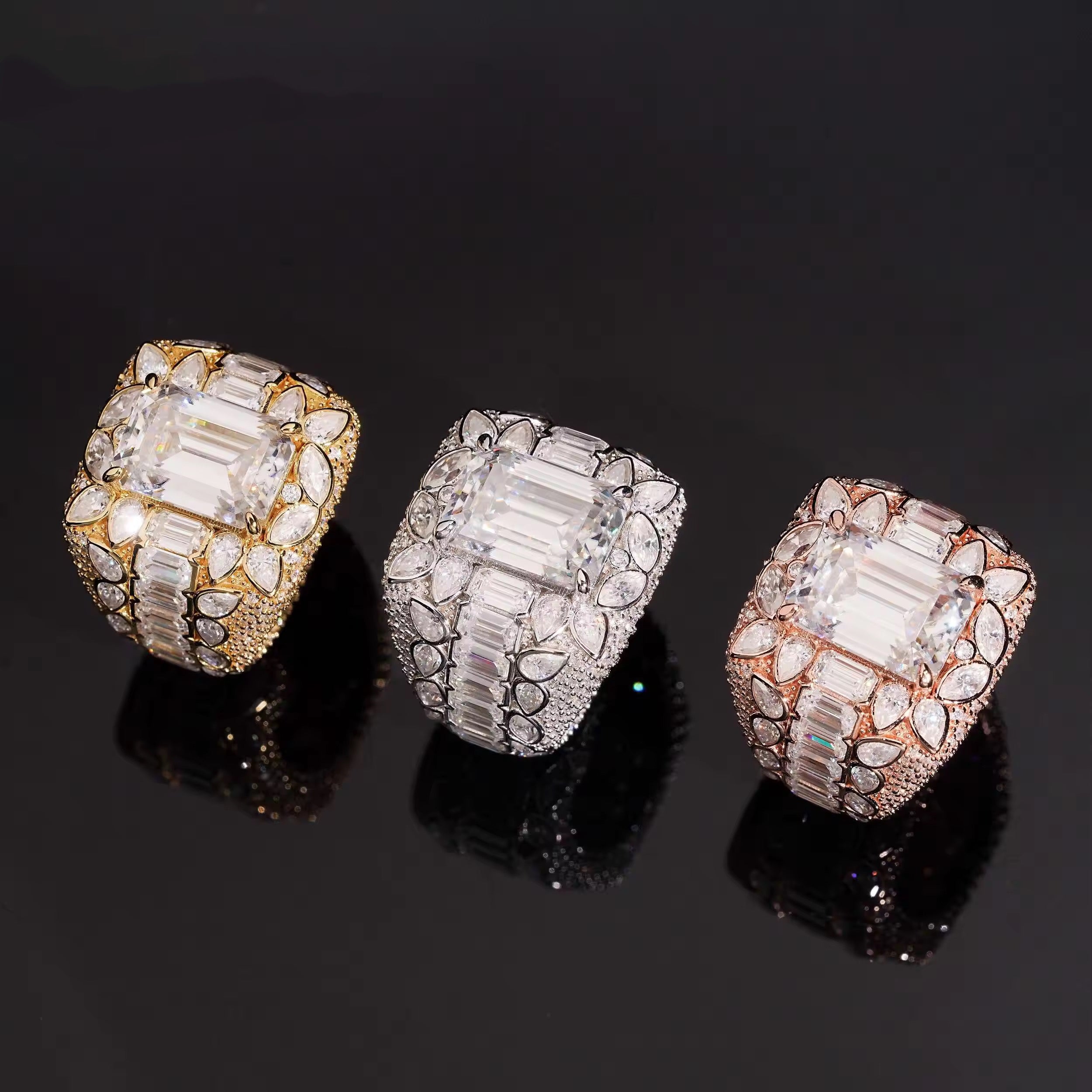 Fancy Cut VVS Moissanite Diamond Men Ring Sterling Silver 925