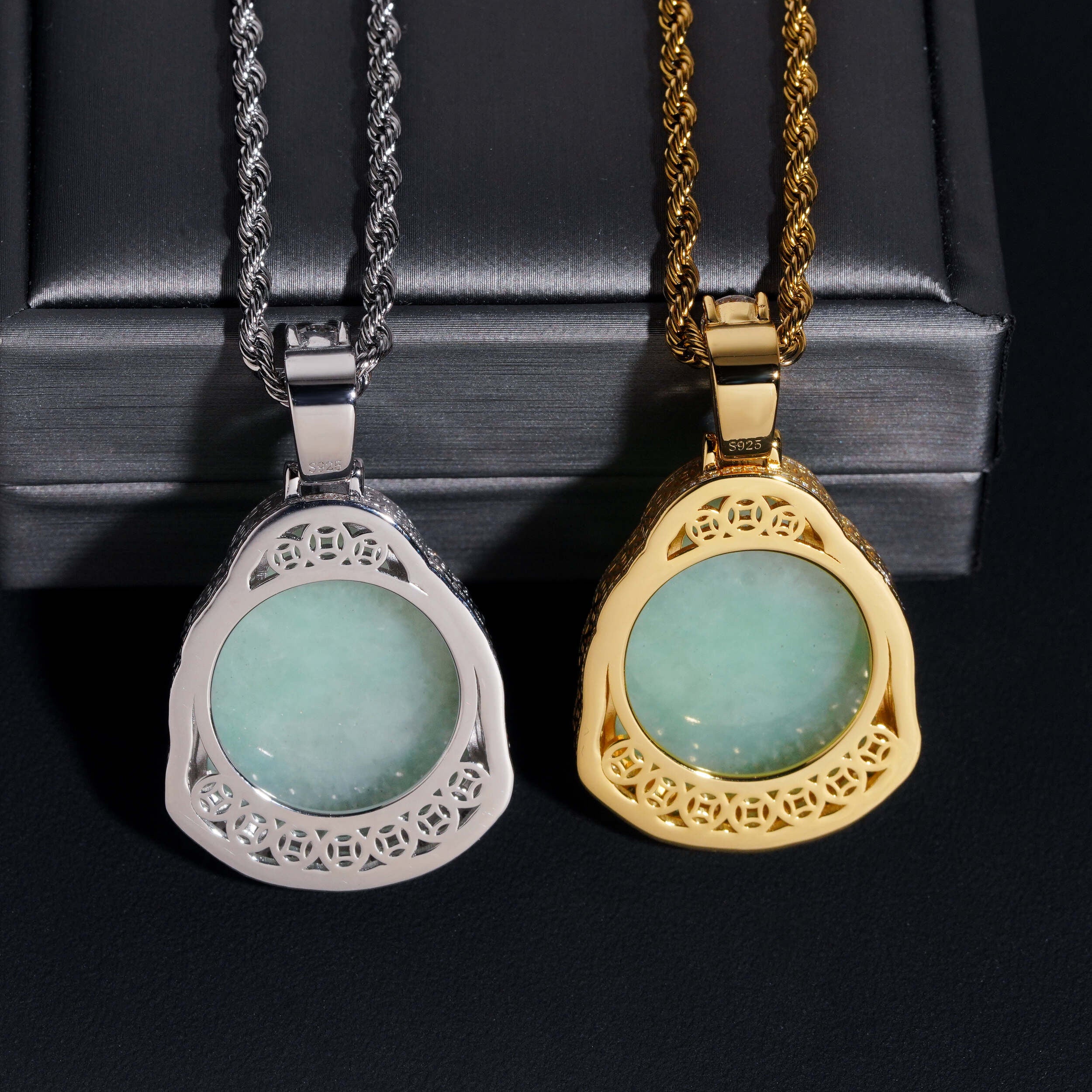 New Arrival Moissanite Frame Jade Pendant Solid Silver Match 4MM Tennis Chain