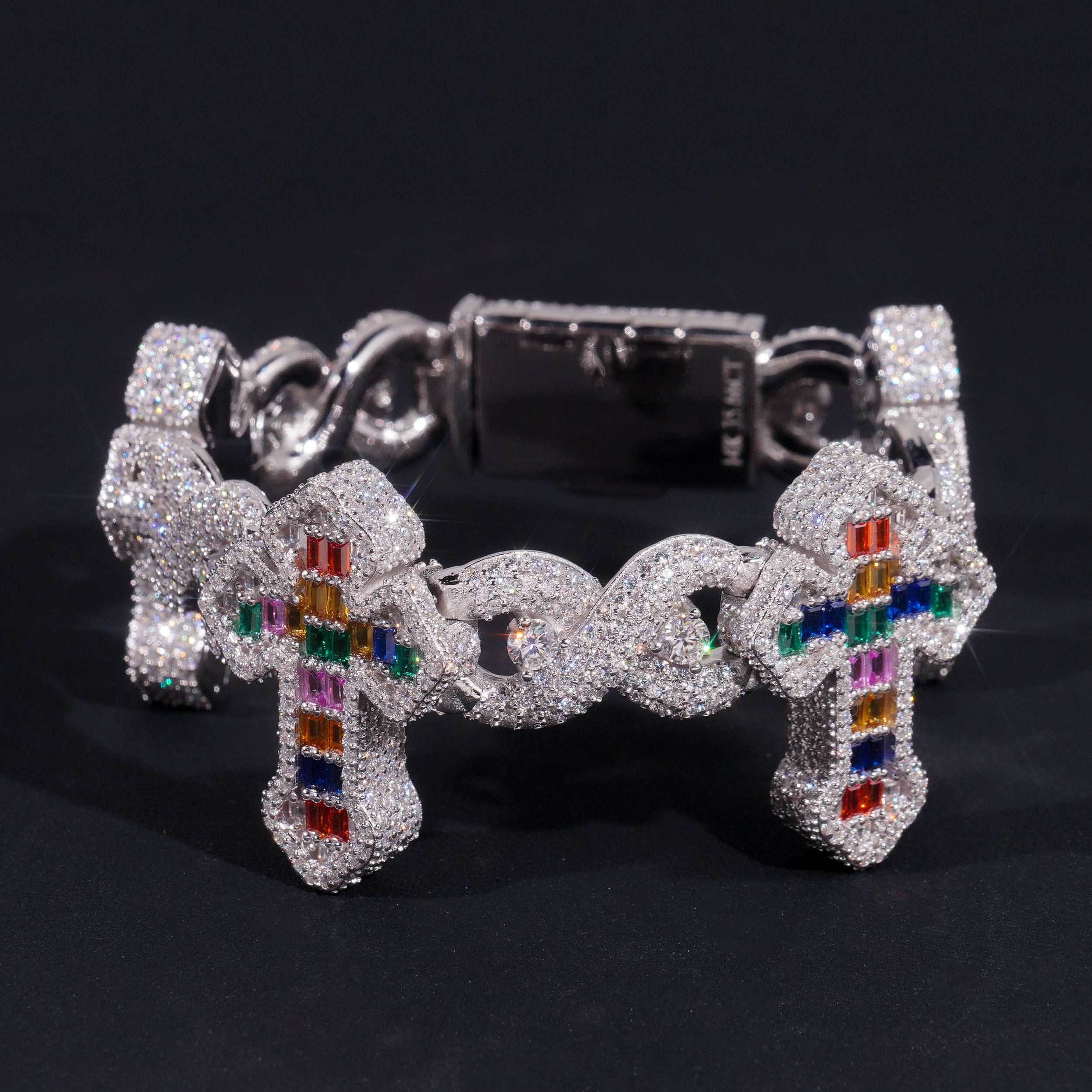 Sterling Silver Moissanite Cross Bracelet, Hip Hop Jewelry, Christmas Gift