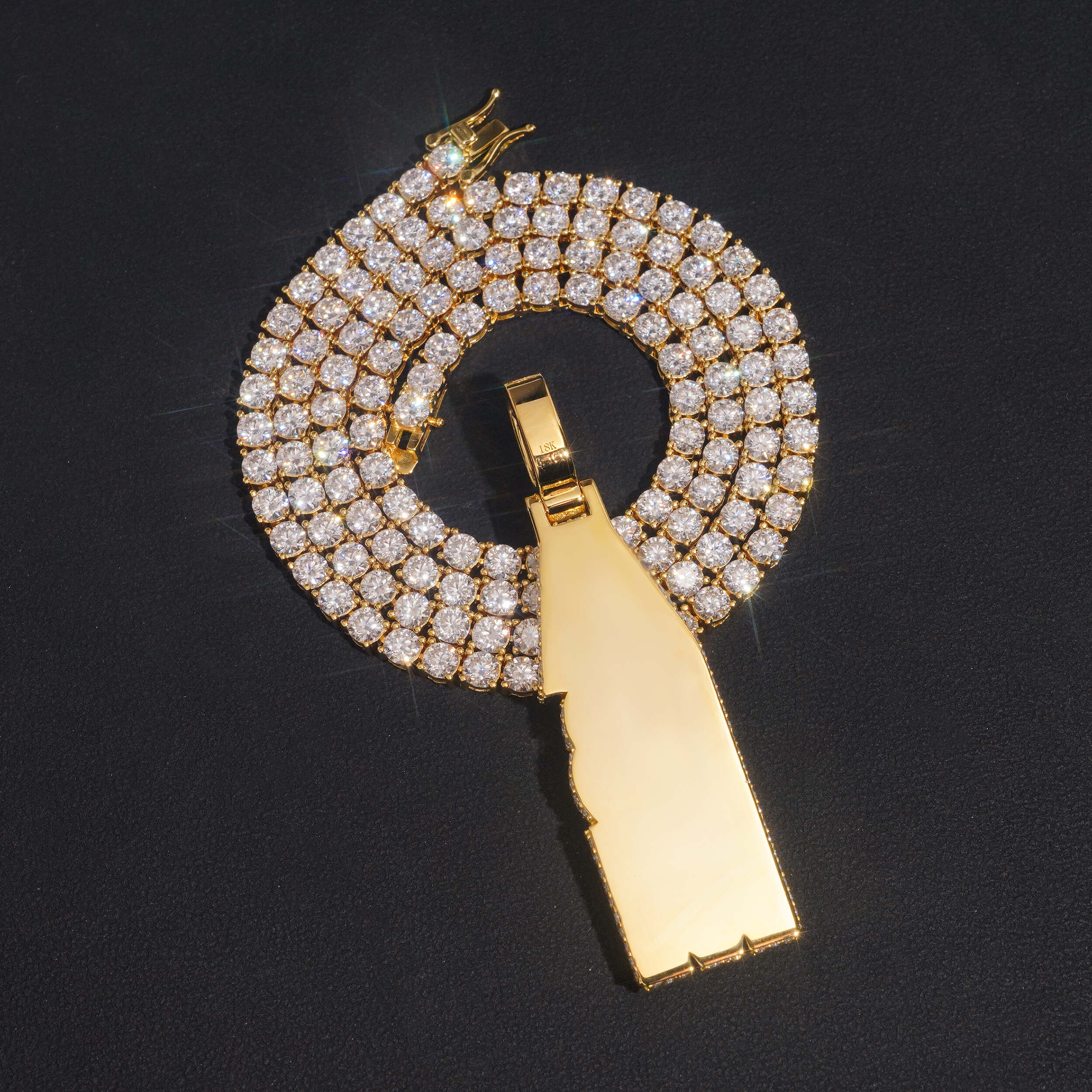 Yellow Gold Vertical Name Pendant VVS Moissanite Fit For 4MM Tennis Chain