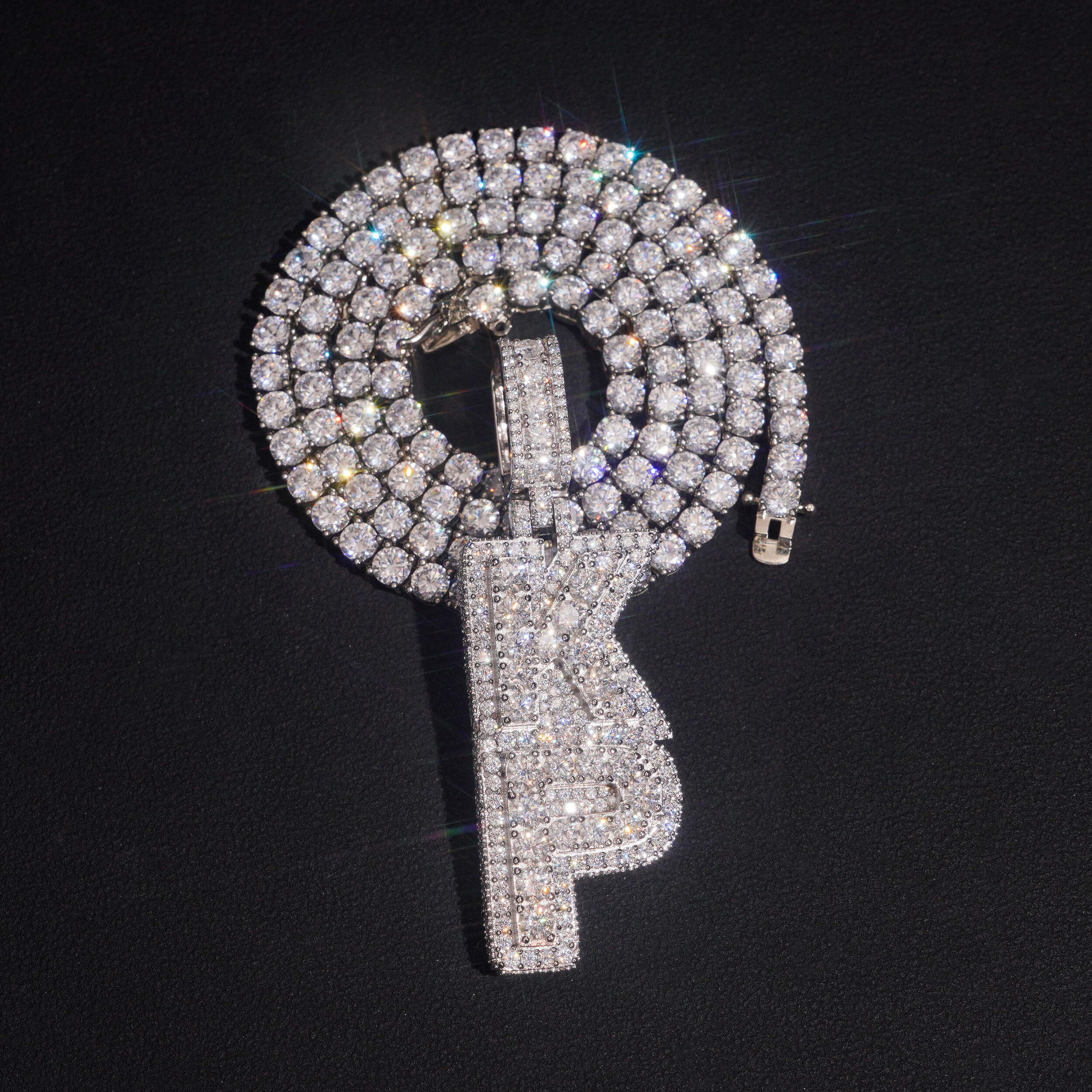 VVS Moissanite Silver 925 Custom Name Pendant Vertical Style Match 4MM Tennis Chain