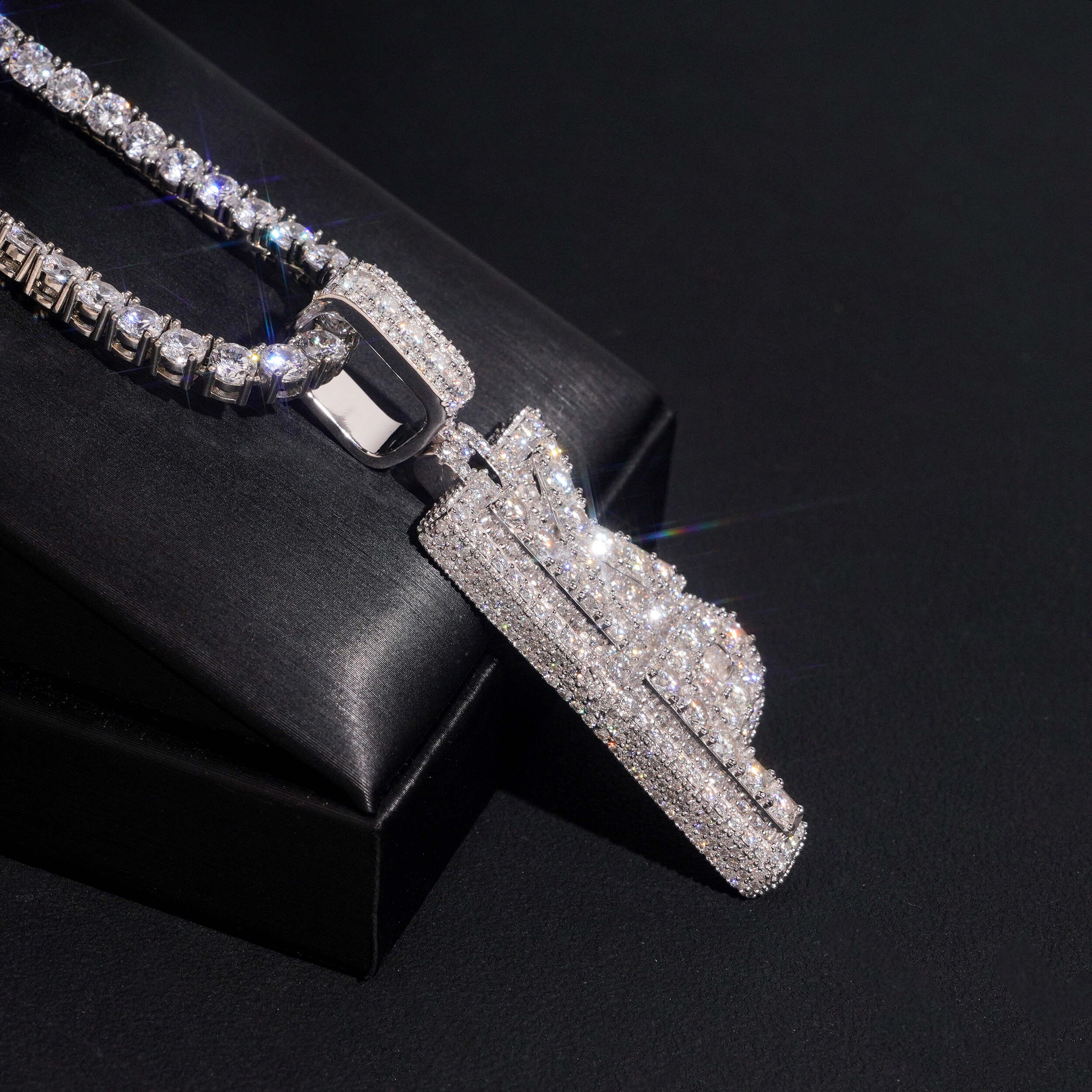 VVS Moissanite Silver 925 Custom Name Pendant Vertical Style Match 4MM Tennis Chain