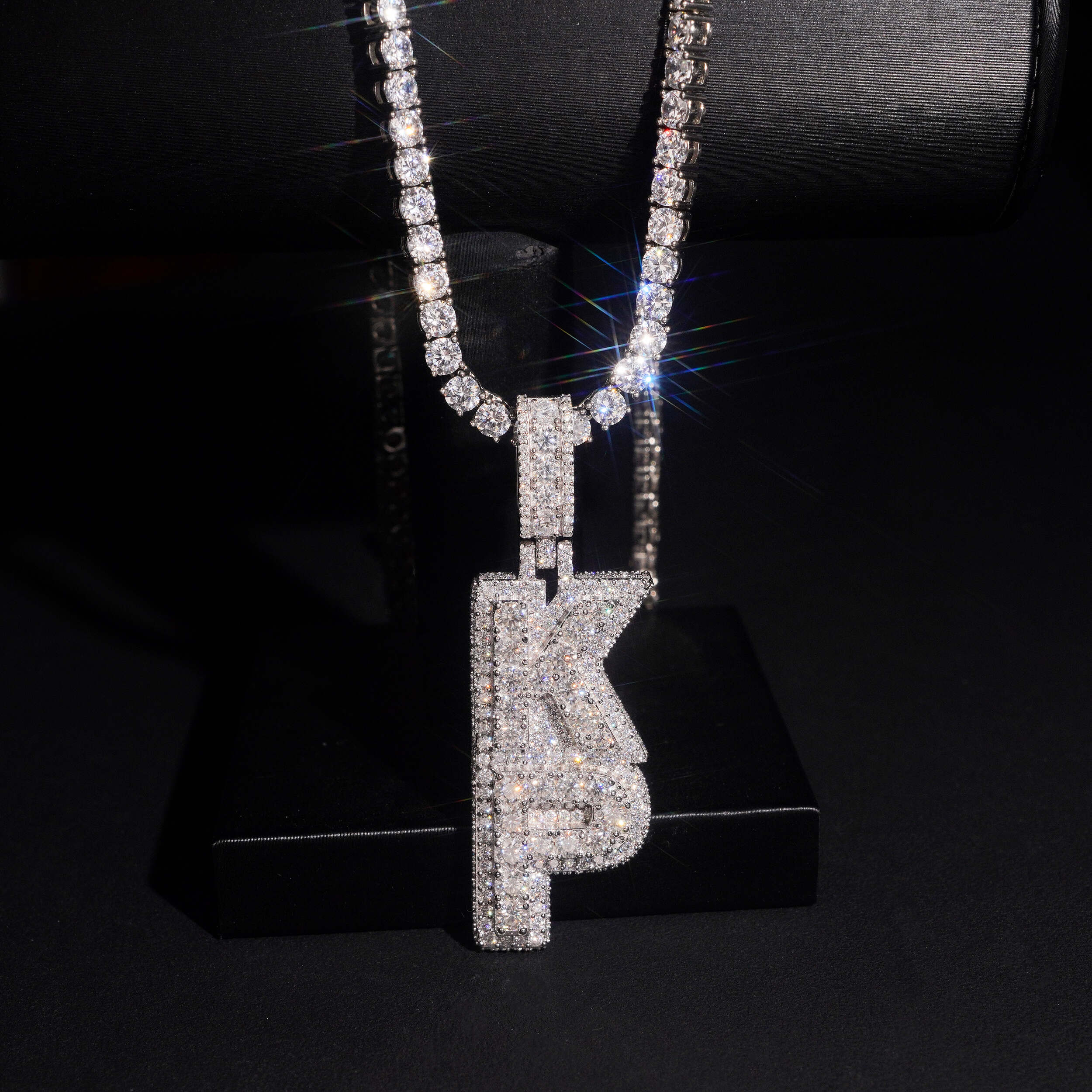 VVS Moissanite Silver 925 Custom Name Pendant Vertical Style Match 4MM Tennis Chain